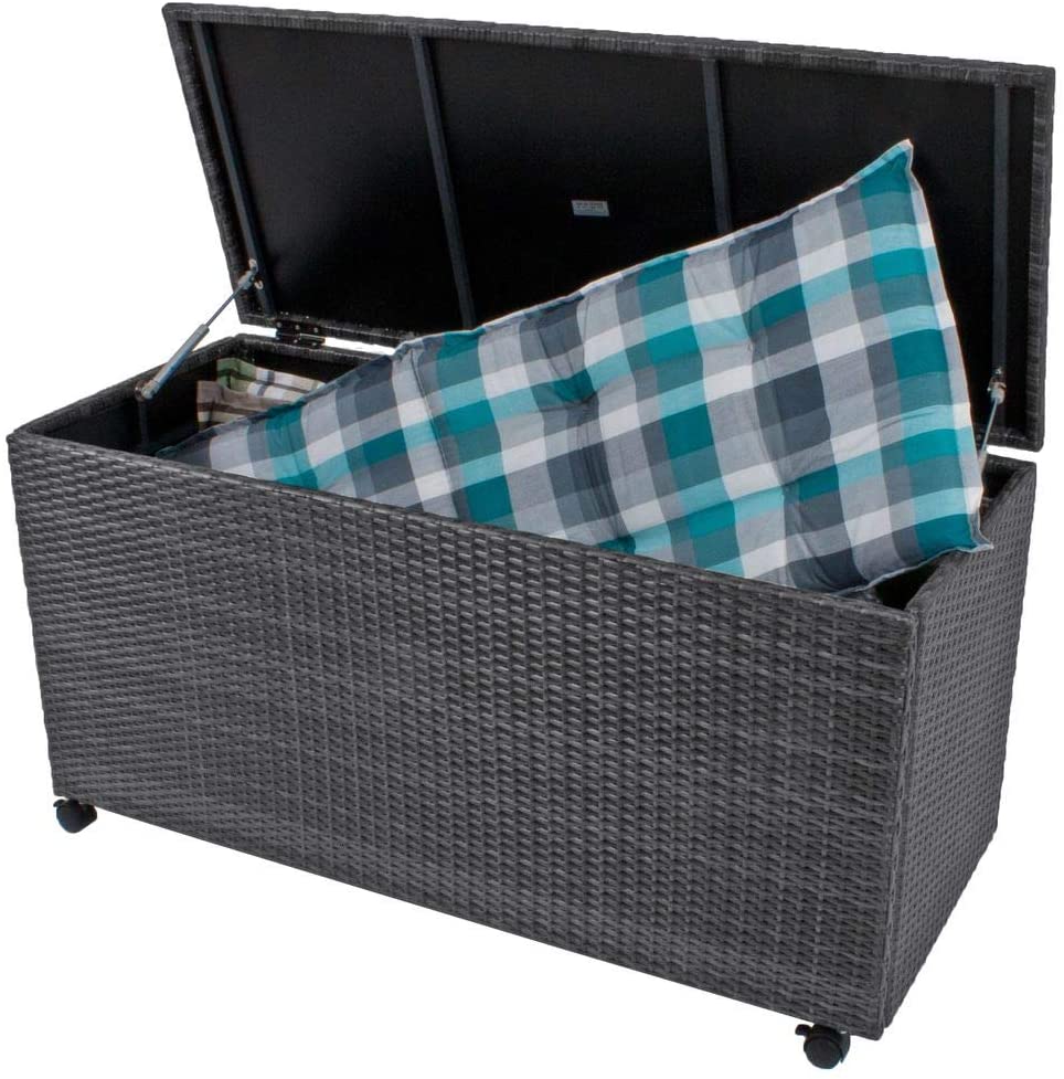 Gartenbox Rattan Grau Auflagenbox Kissenbox Aufbewahrungsbox Auflagenkiste  L120xB50xH62,5 cm