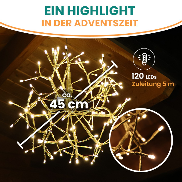 Weihnachtsdekoration Goldstern 45 cm mit 120 LED warmweiß Timer-Funktion LED-Weihnachtsstern
