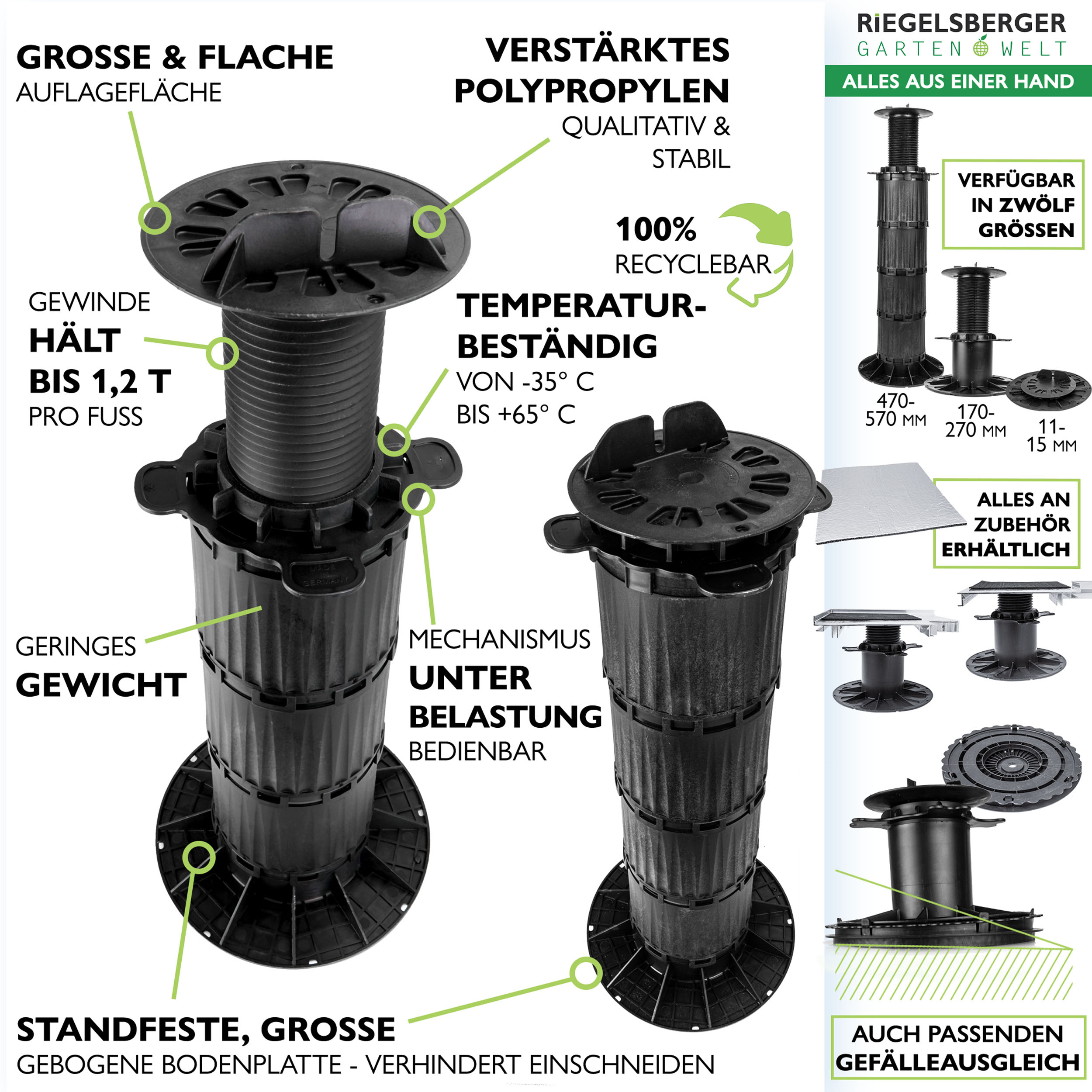 5_Features_370-470STYZELjEFkDXM 1 Karton Balkenlager PREMIUM Stelzlager für Holz WPC ALU - volle Verpackungseinheit