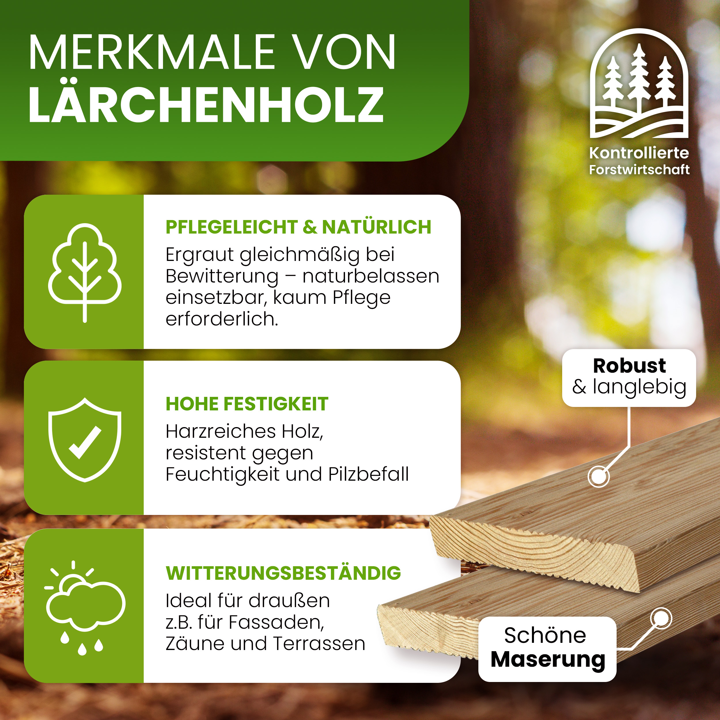 Terrassendiele 27x142 mm beidseitig geriffelt Lärche natur Bretter