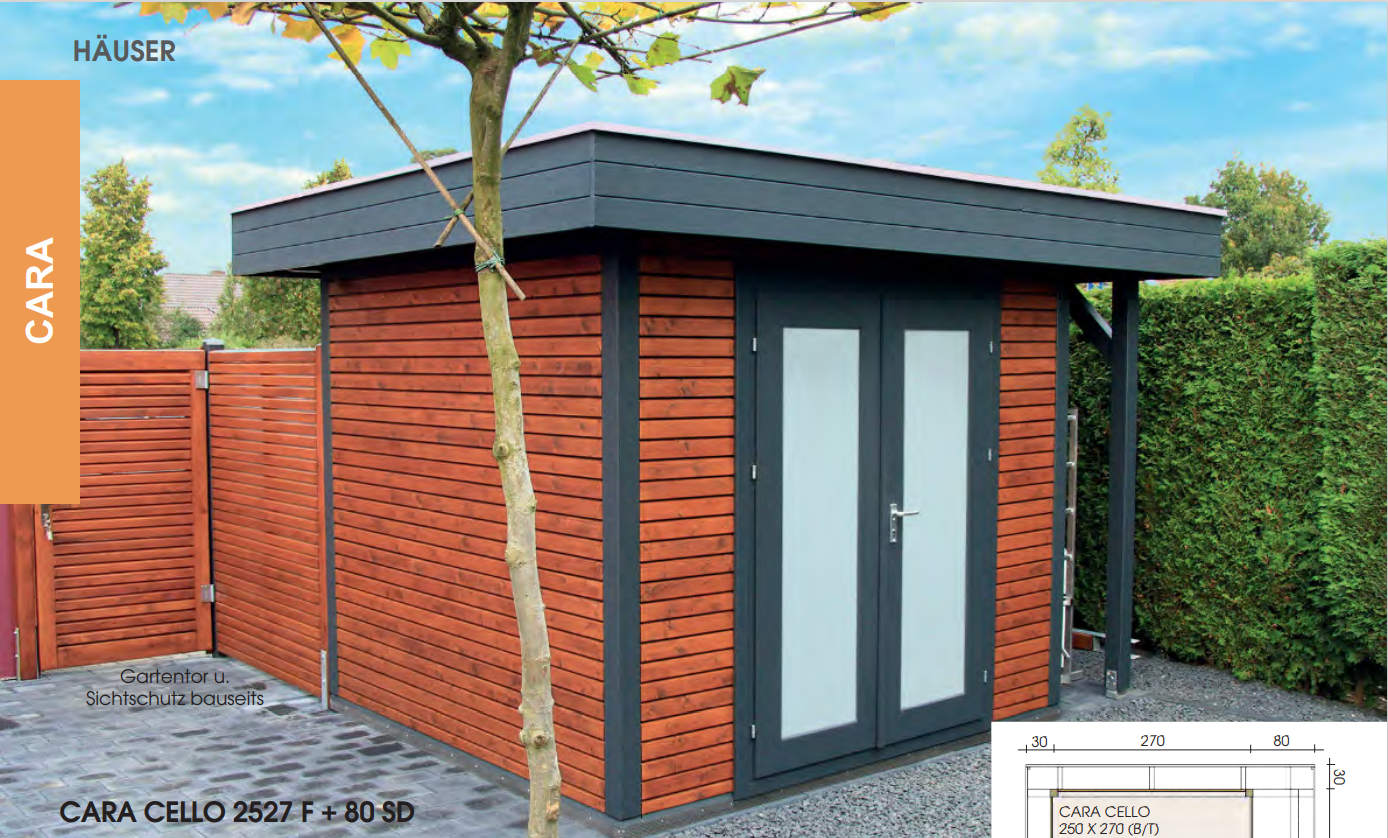 Cara-Cello-2527-80-SD Premium Gartenhaus Cara Cello 2527 + 80 SD