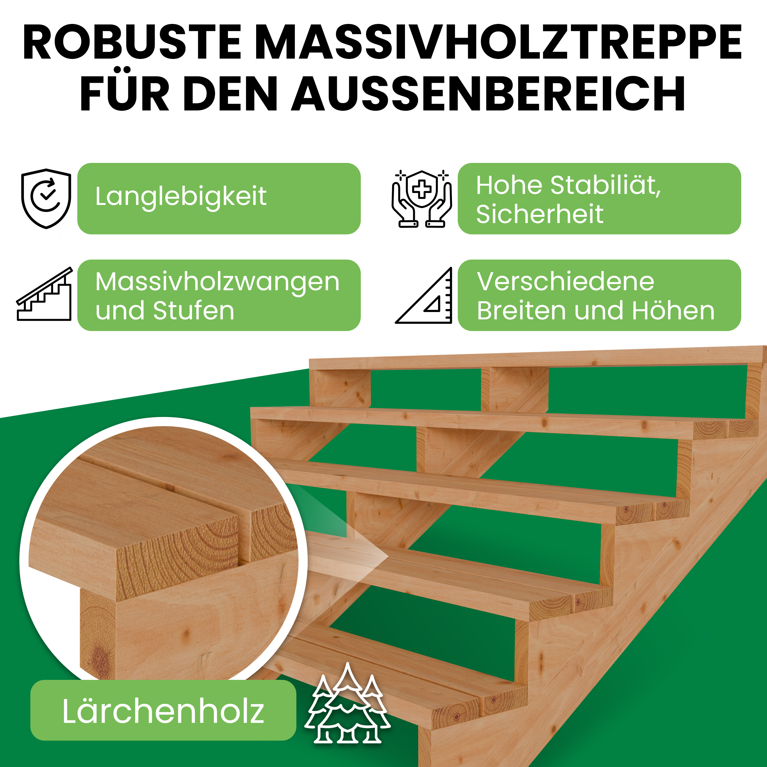 02XJcNhnvtZ2Ewh Terrassentreppe aus Lärche Treppe Stufen Wangentreppe Breite