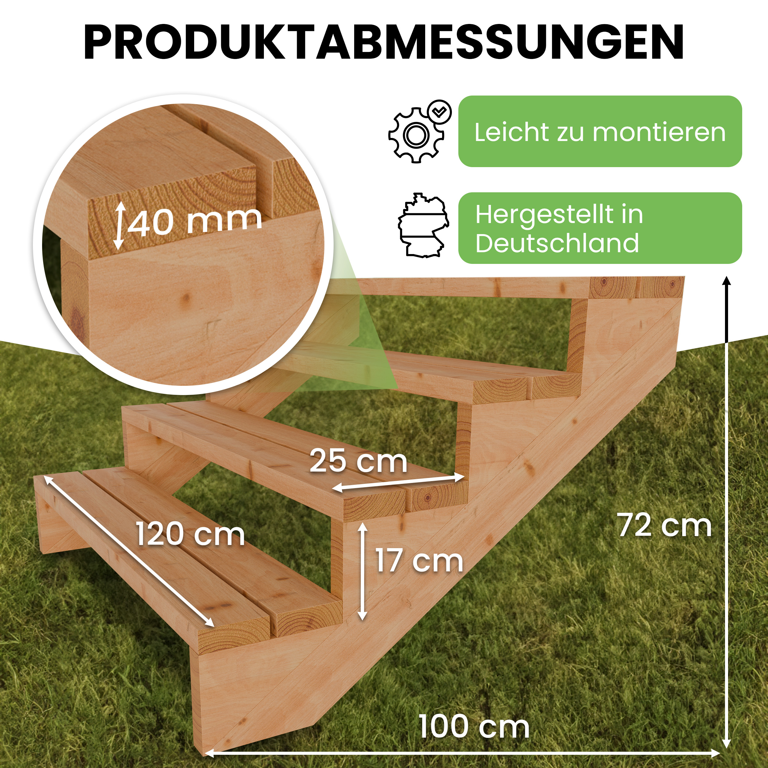 06XcNOcmniqOPvY Terrassentreppe aus Lärche Treppe Stufen Wangentreppe Breite