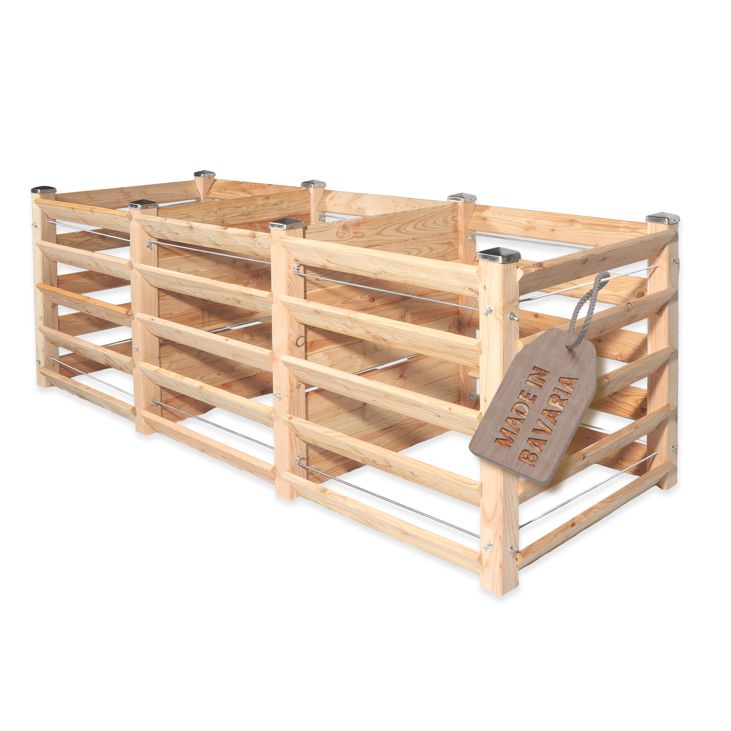 Moderner Komposter Trio aus Lärchenholz 120x346xH80 cm mit Stecksystem