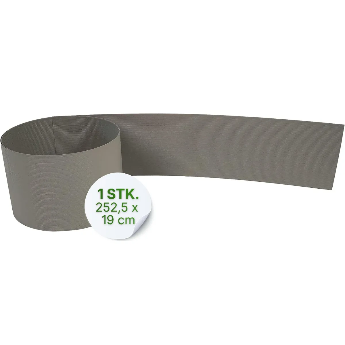 Hart-PVC Sichtschutzstreifen steingrau 2525×190×1,35 mm Doppelstabmatten