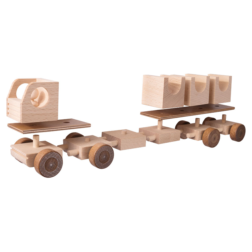 60050_2 Beck Flexi Fahrzeug Baukasten mit 31 Elementen Pritschenwagen Kastenwagen Langholzwagen