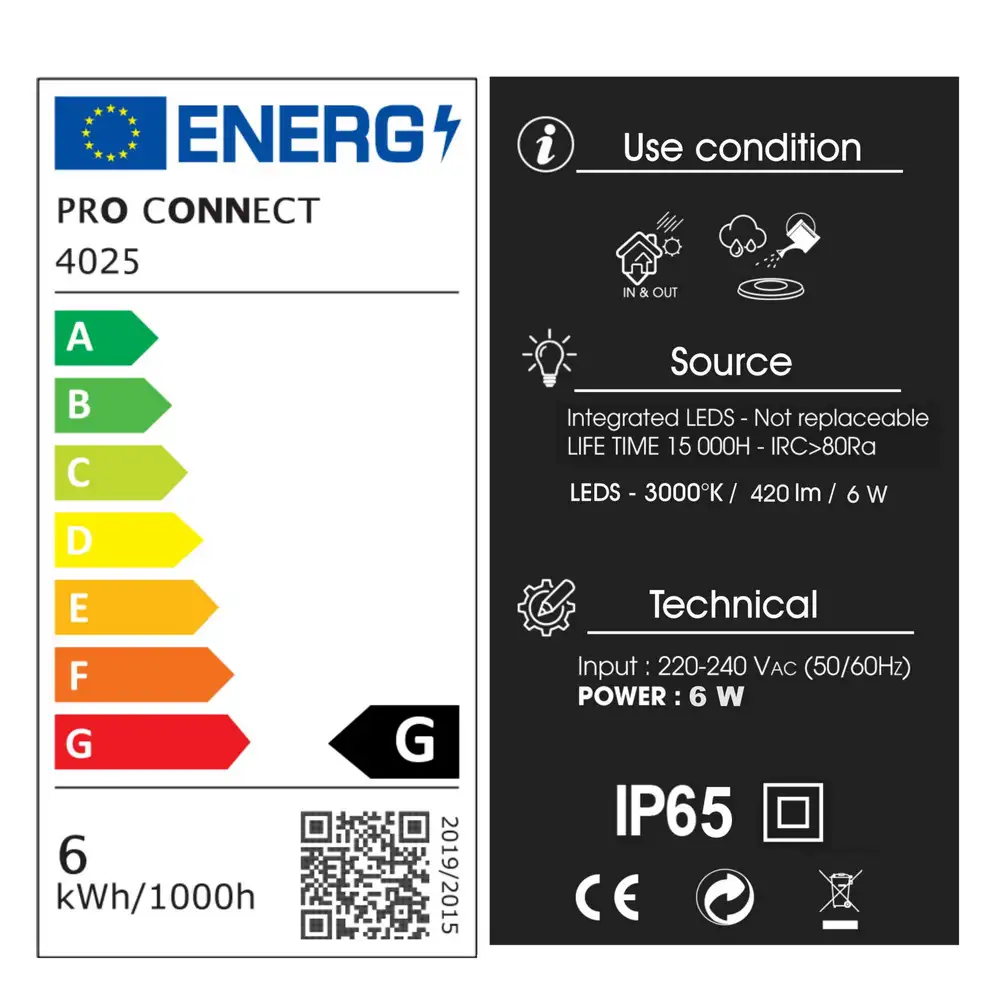 Beleuchtung auf dünnem Stab - ECLIPSE - Verstellbarer Diffusor - Ht. 70 cm - 230V/Klasse II - IP65 - 6 W - Warmweiß 3000°k