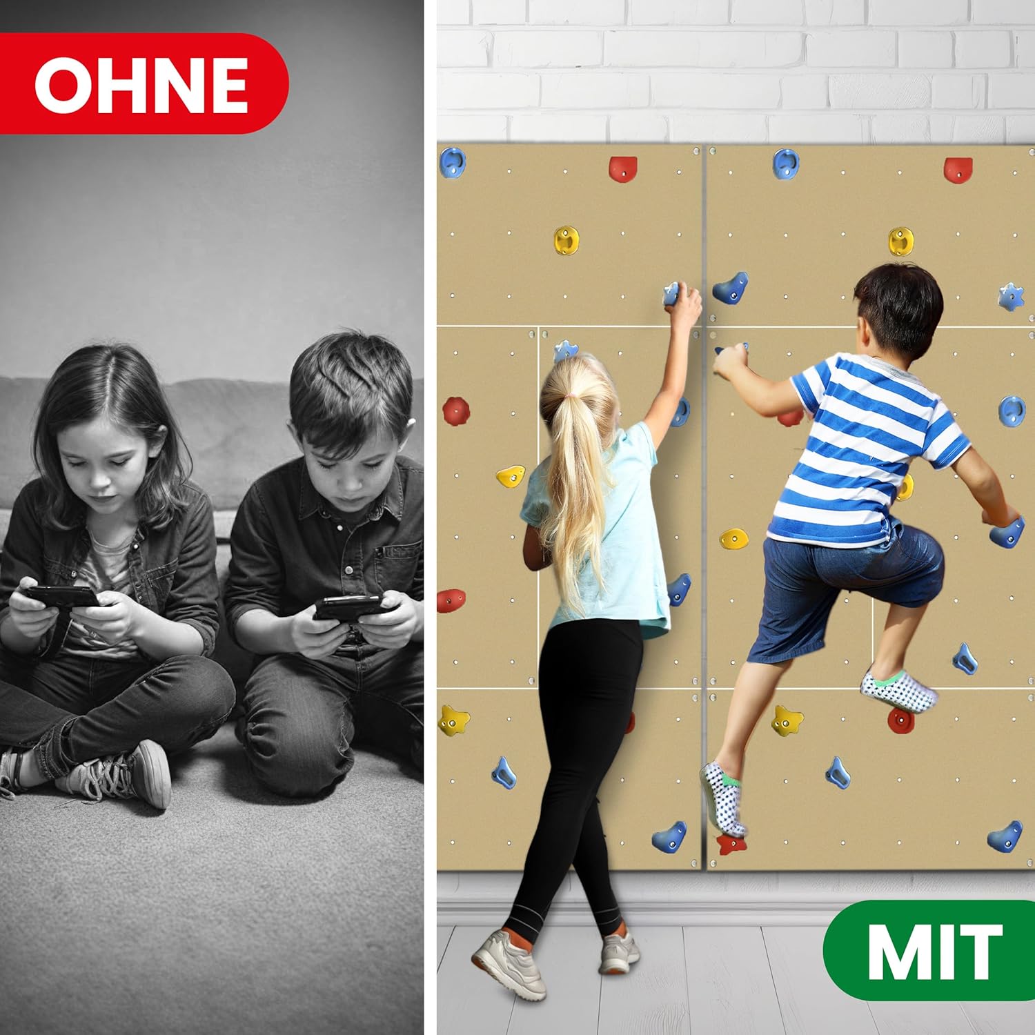 b4HxDC8IwwVUIcW Kletterwand Indoor mit bunten Klettersteinen und Montagematerial für Kinder und Erwachsene