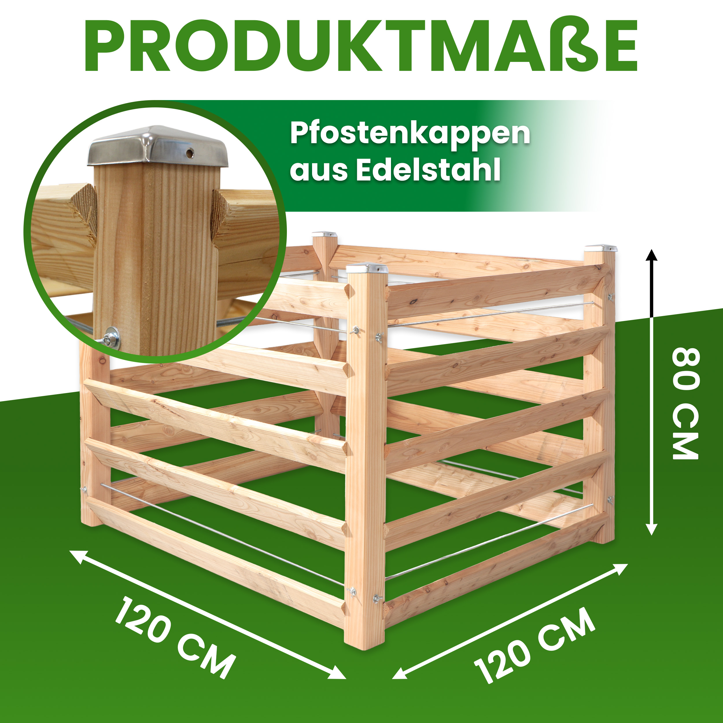 Moderner Komposter Single 120x120xH80 cm aus Lärchenholz Massivholz Steckkomposter Kompostsilo Holzkomposter