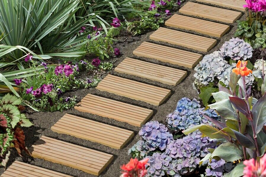 1nTaU8vJIfn1IQ Rollweg aus Lärchenholz Gartentritte Trittplatten aus Holz Fliesen Weg im Garten