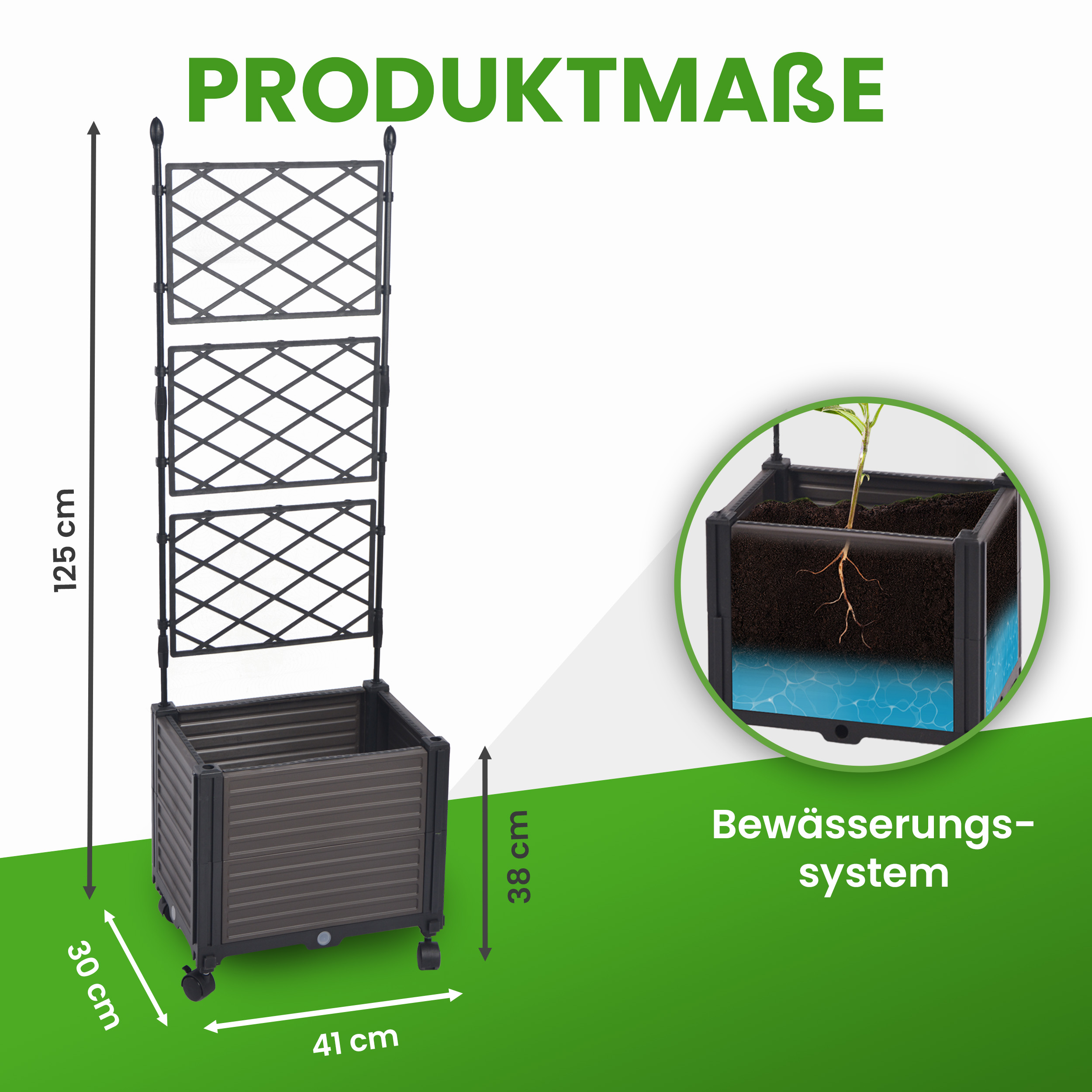 4 Blumenkasten Set mit Spalier 41x30xH125 cm Pflanzkasten auf Rädern Rankgitter für Garten Terrasse