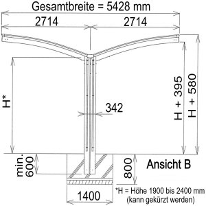 XIM1007_4 XIMAX Aluminium Design-Carport Portoforte Y-Ausführung Typ 60 Edelstahl-Look