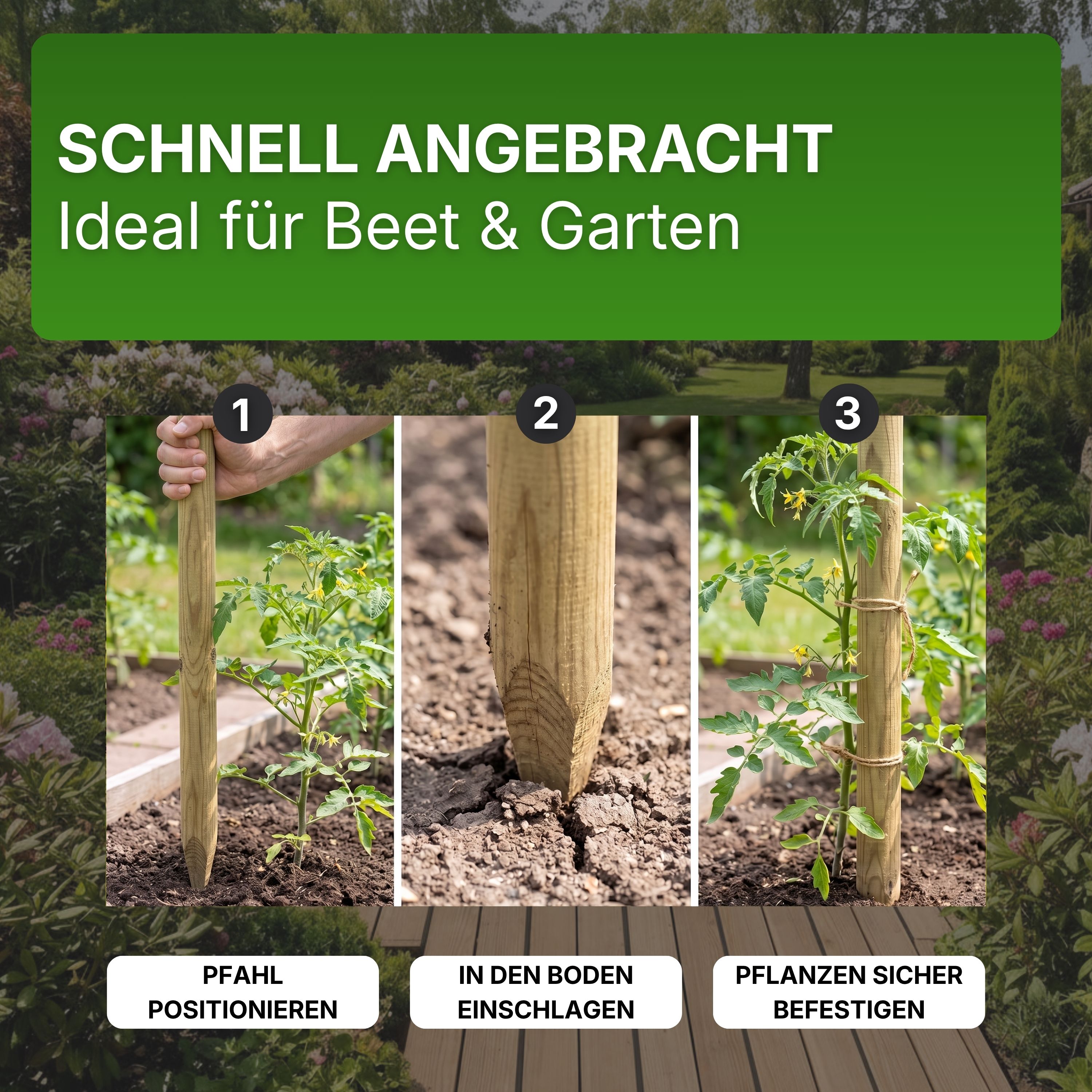 Pfahl Ø 4,6 cm Höhe 150 cm Holzpfahl Kiefer imprägniert Pflanzstab Gartenpfahl Rankhilfe Baumpfahl
