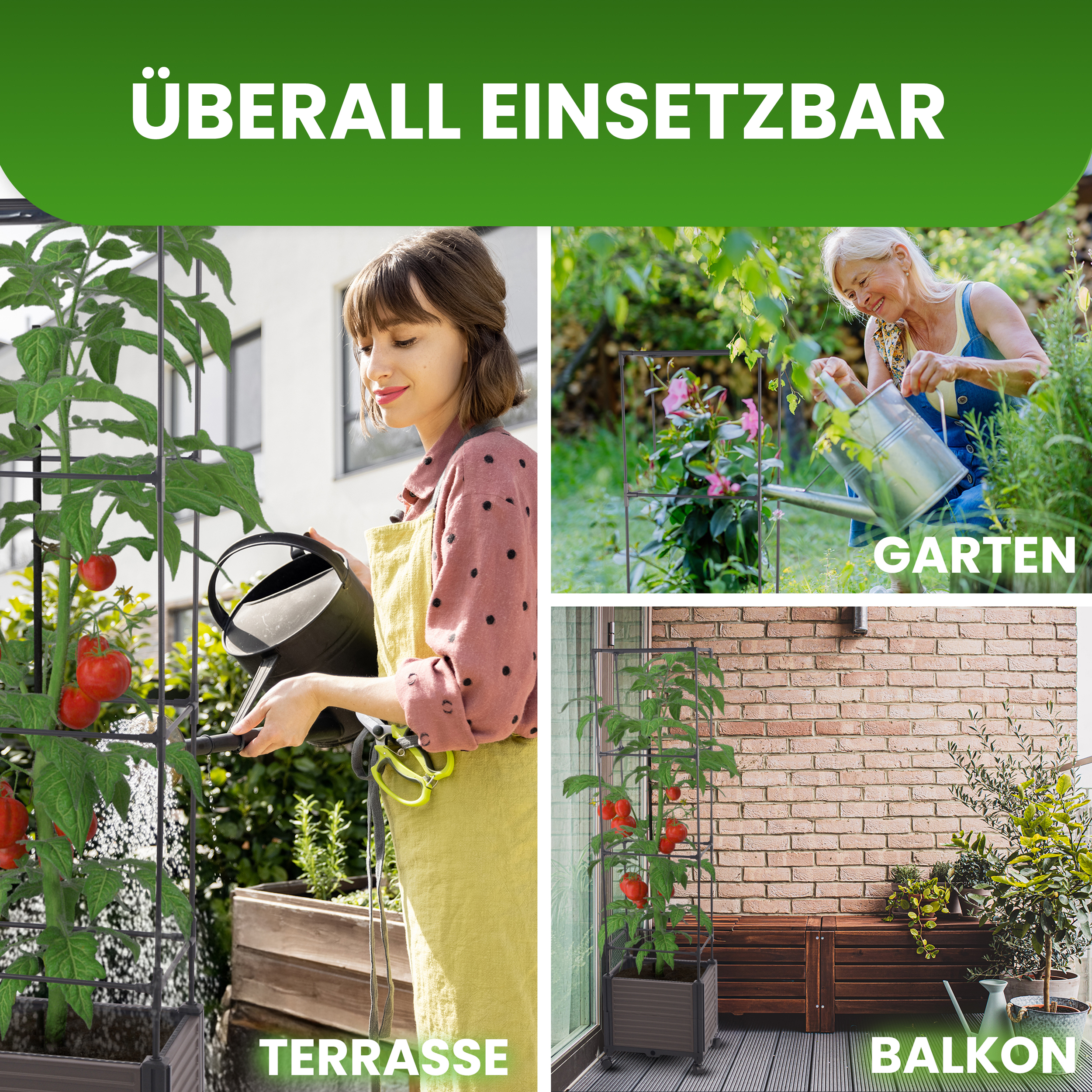 06CvhNS3Xdvgmol Blumenkasten mit Rankhilfe quadratisch 4 Ebenen 43x30xH165 cm Pflanzgefäß auf Rädern