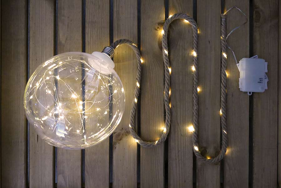 b3TSVQq8LjxUFGl Leuchtkugel ⌀ 20 cm 60 LED warmweiß Kugelleuchte mit Seil zum Aufhängen