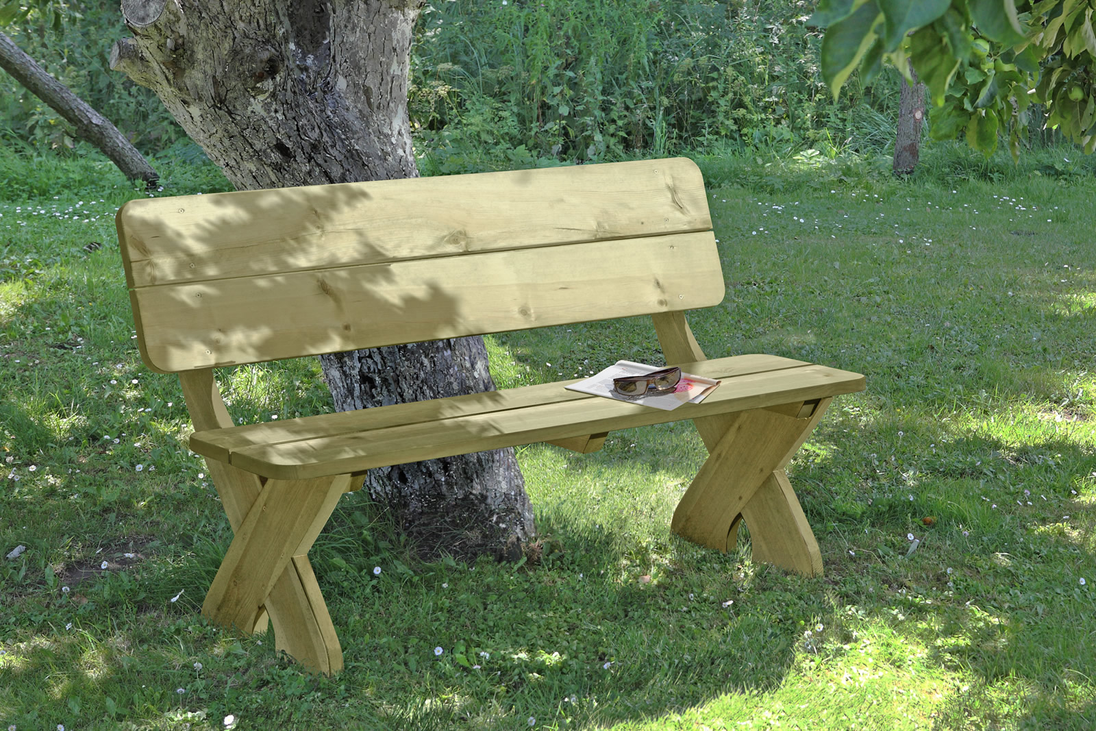 Einzelbank Schwaben L155xB86xH84 cm mit Rückenlehne aus Holz imprägniert