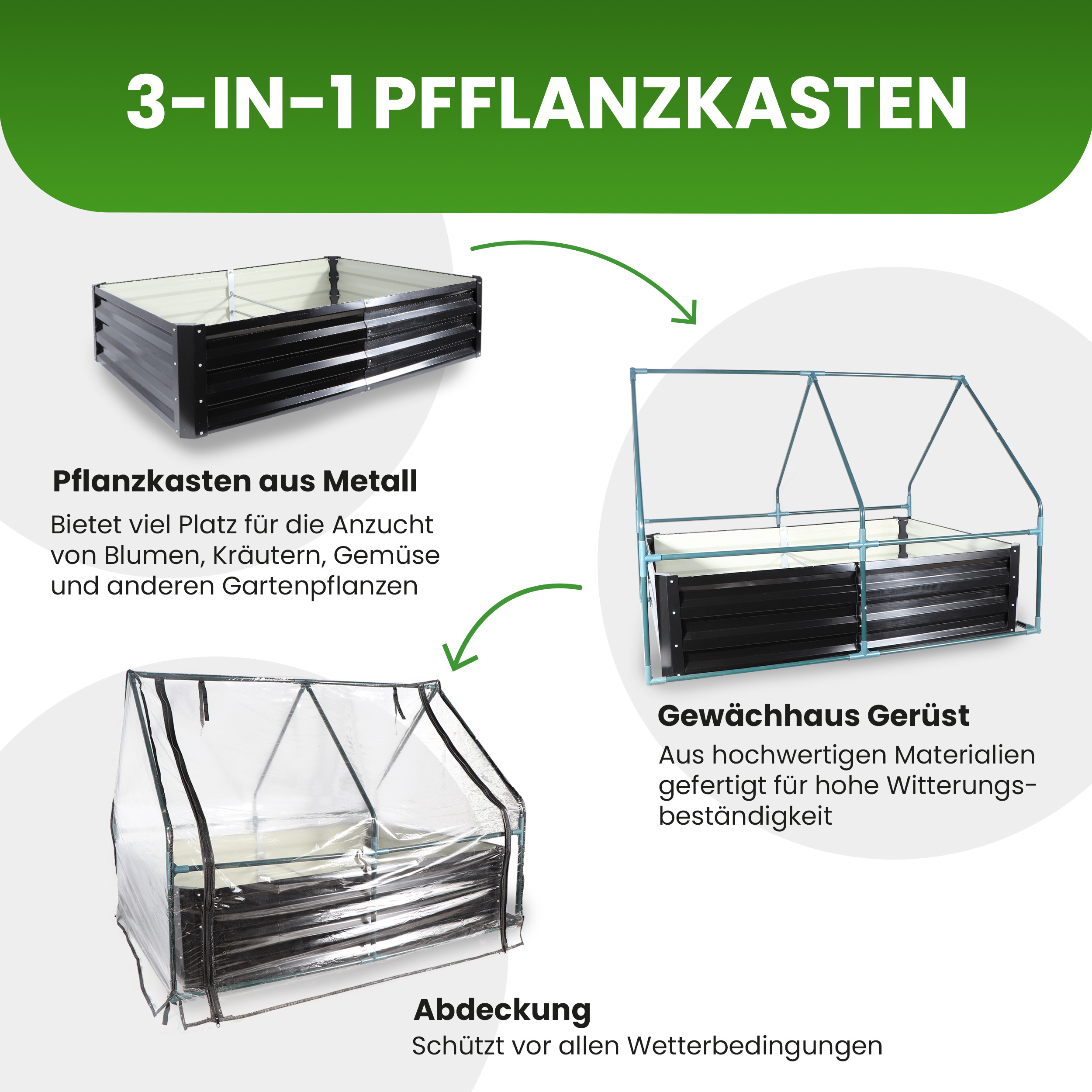 Metall-Pflanzkasten mit Frühbeet Foliengewächshaus Blumenkasten Metall-Pflanzkasten mit Frühbeet Foliengewächshaus Blumenkasten