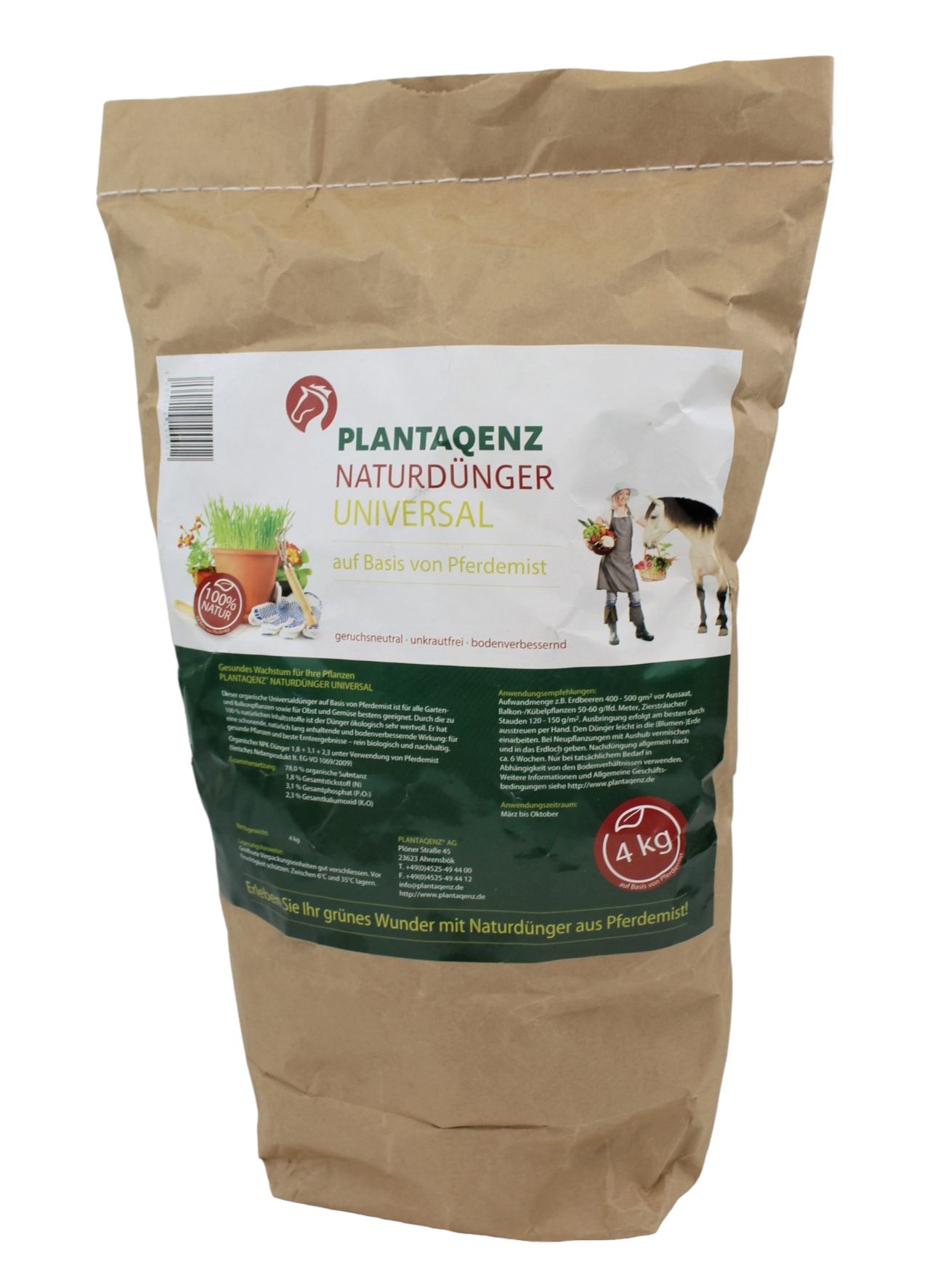 1w63N00rdK5f51 Plantaqenz-Naturdünger Universal 4 kg auf Basis von Pferdemist Pflanzendünger Gartendünger ÖKO