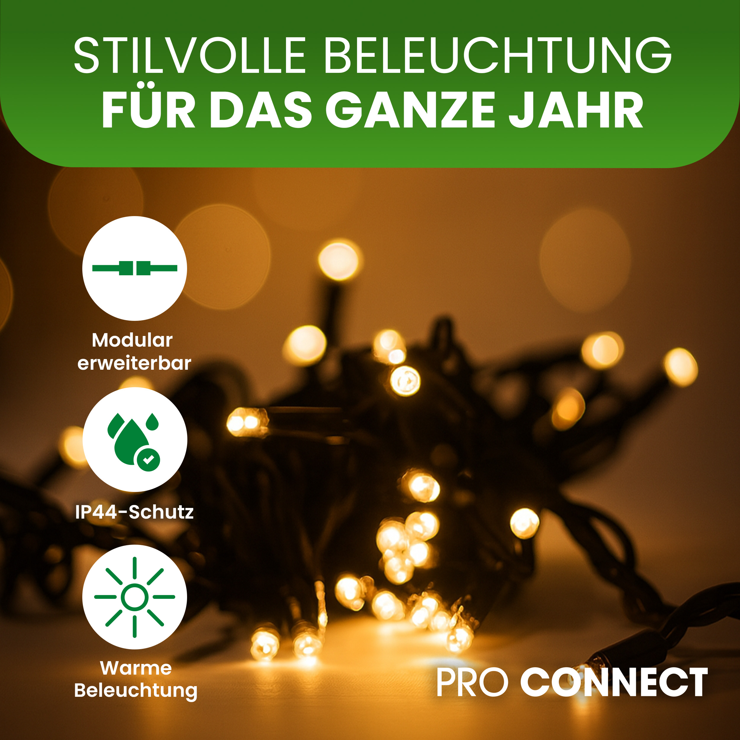 PRO CONNECT LED Lichterkette warmweiß – IP44 für innen & außen