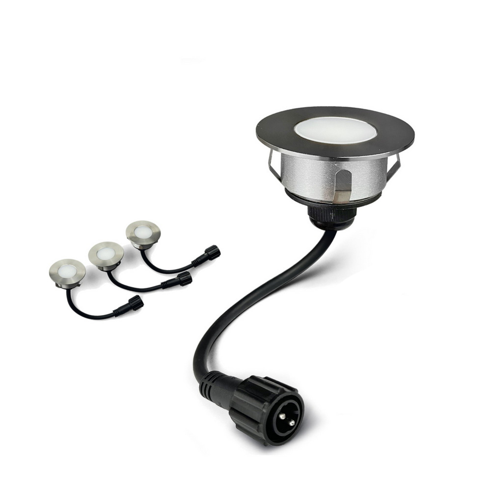 3er-Set LED Bodeneinbaustrahler Außen - rund Ø 6 cm wasserdicht warmweiß - Bodenstrahler für Holzterrasse