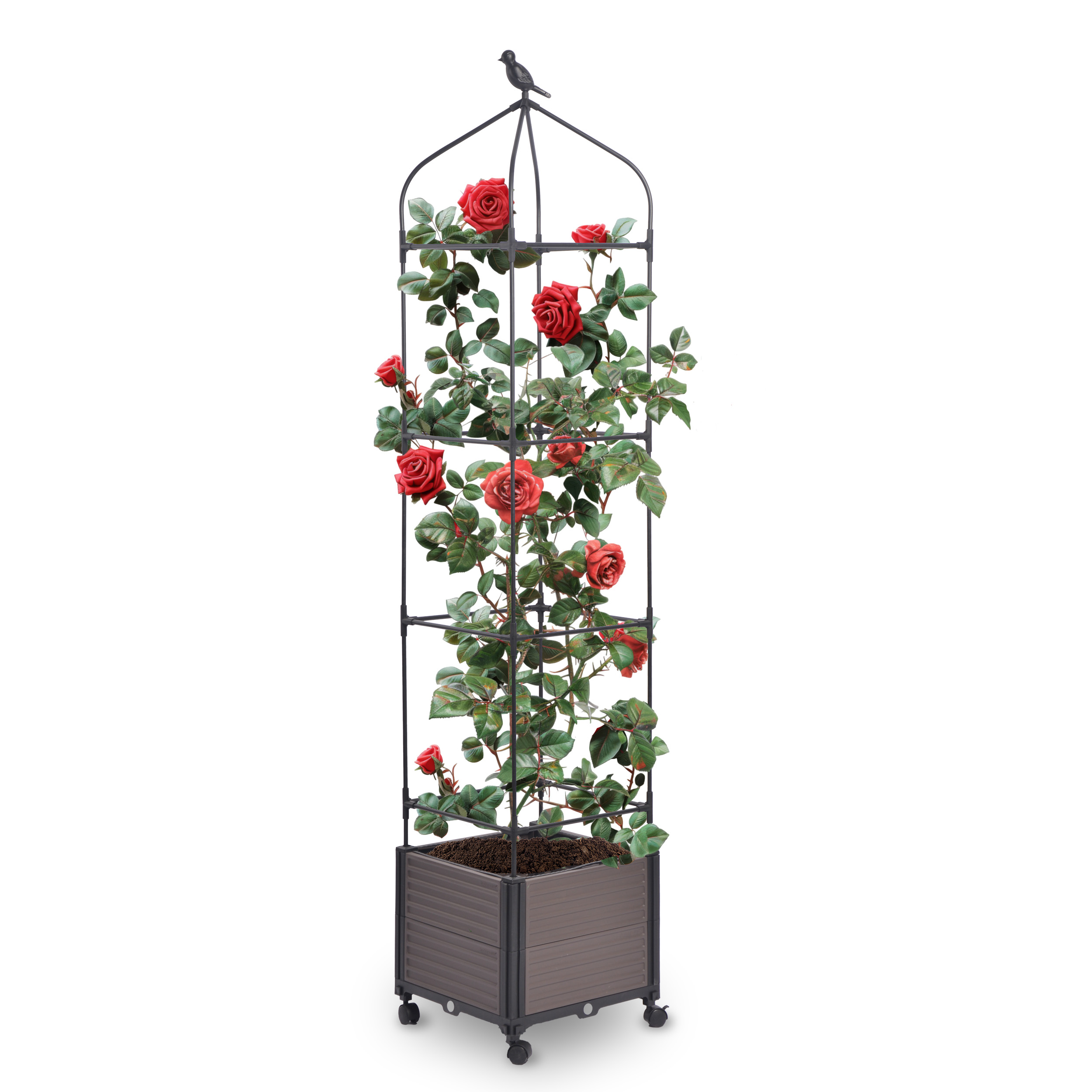Pflanzkasten mit Rankhilfe 42x42xH200 cm Spalier 4 Ebenen Blumentopf auf Rädern Pflanzkasten mit Rankhilfe 42x42xH200 cm Spalier 4 Ebenen Blumentopf auf Rädern