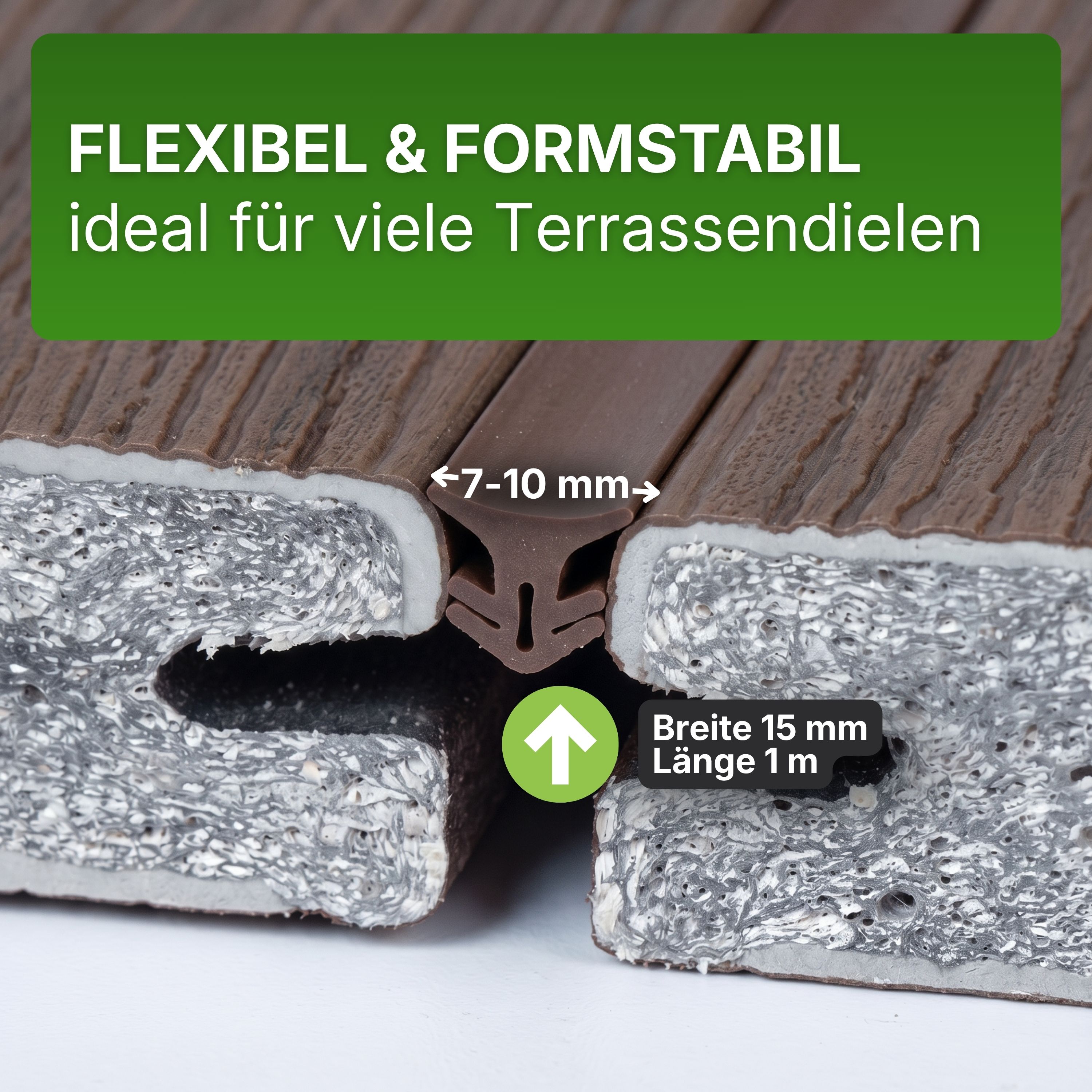 Terrassenfugenband 1 m 7–10 mm dunkelbraun aus TPE