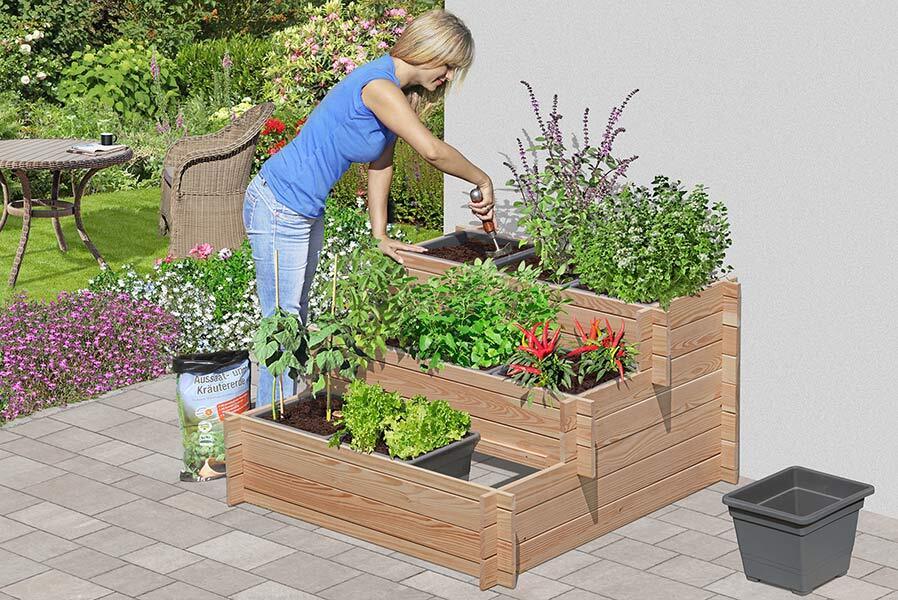 1HfcSTHrRyC3fK Stufenbeet aus Lärchenholz mit Pflanzkasteneinsatz Pflanzkasten Beet für den Garten