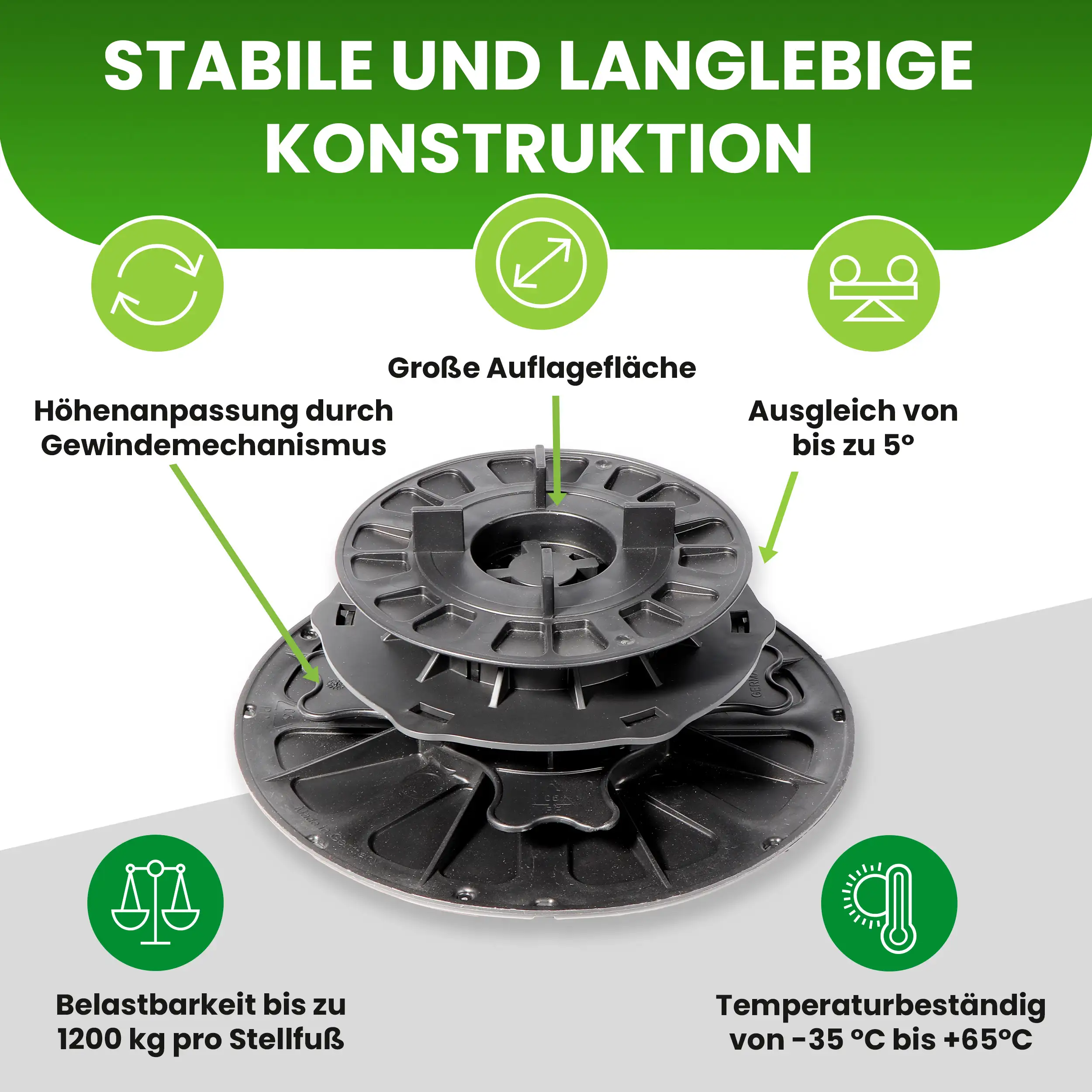 1 Karton Justierbarer Plattenlager Premium mit Gefälleausgleich bis zu 5 % für Stein Beton Keramikplatten 1 Karton Justierbarer Plattenlager Premium mit Gefälleausgleich bis zu 5 % für Stein Beton Keramikplatten
