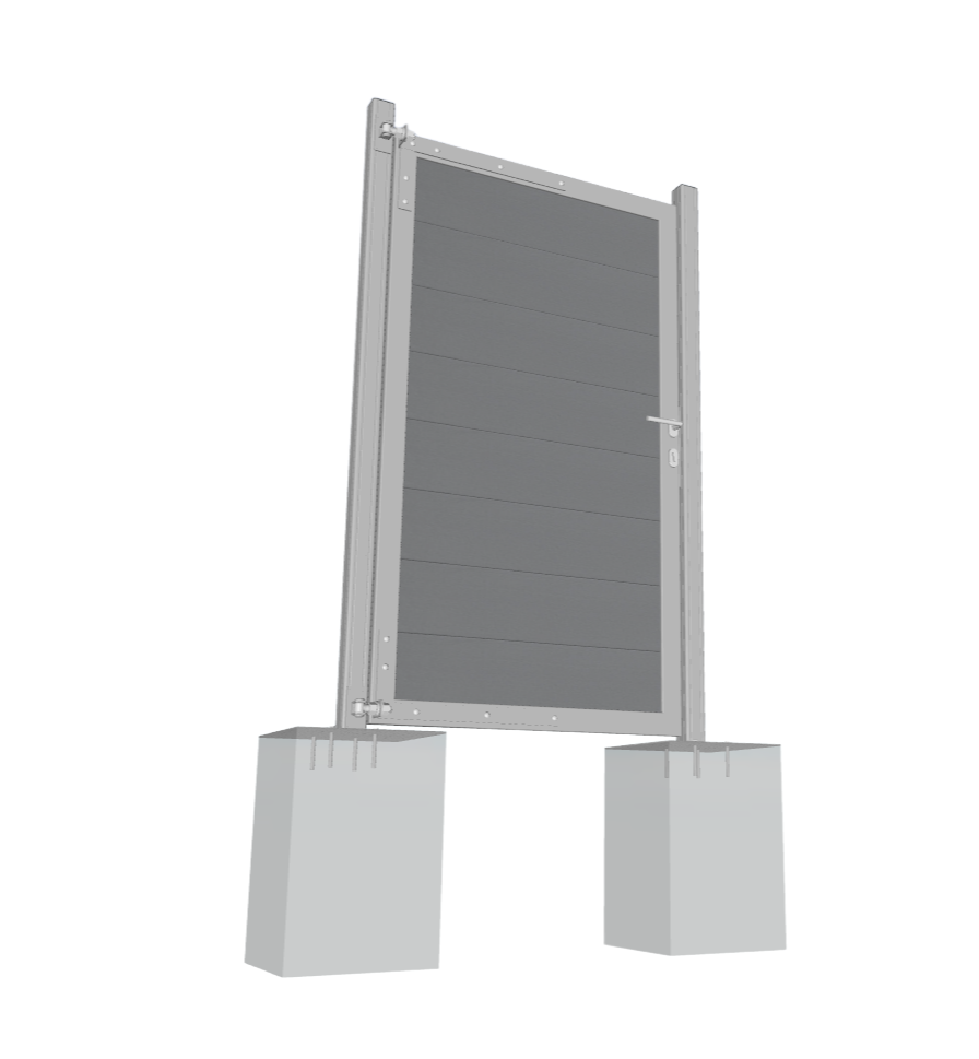 Alu-Torrahmen-silber_iOWH8PfKWdSfF ALU-Tor-Pfosten 7x7x190 cm silber 2er-Set inkl. Pfostenträger für WPC-Steckzaun