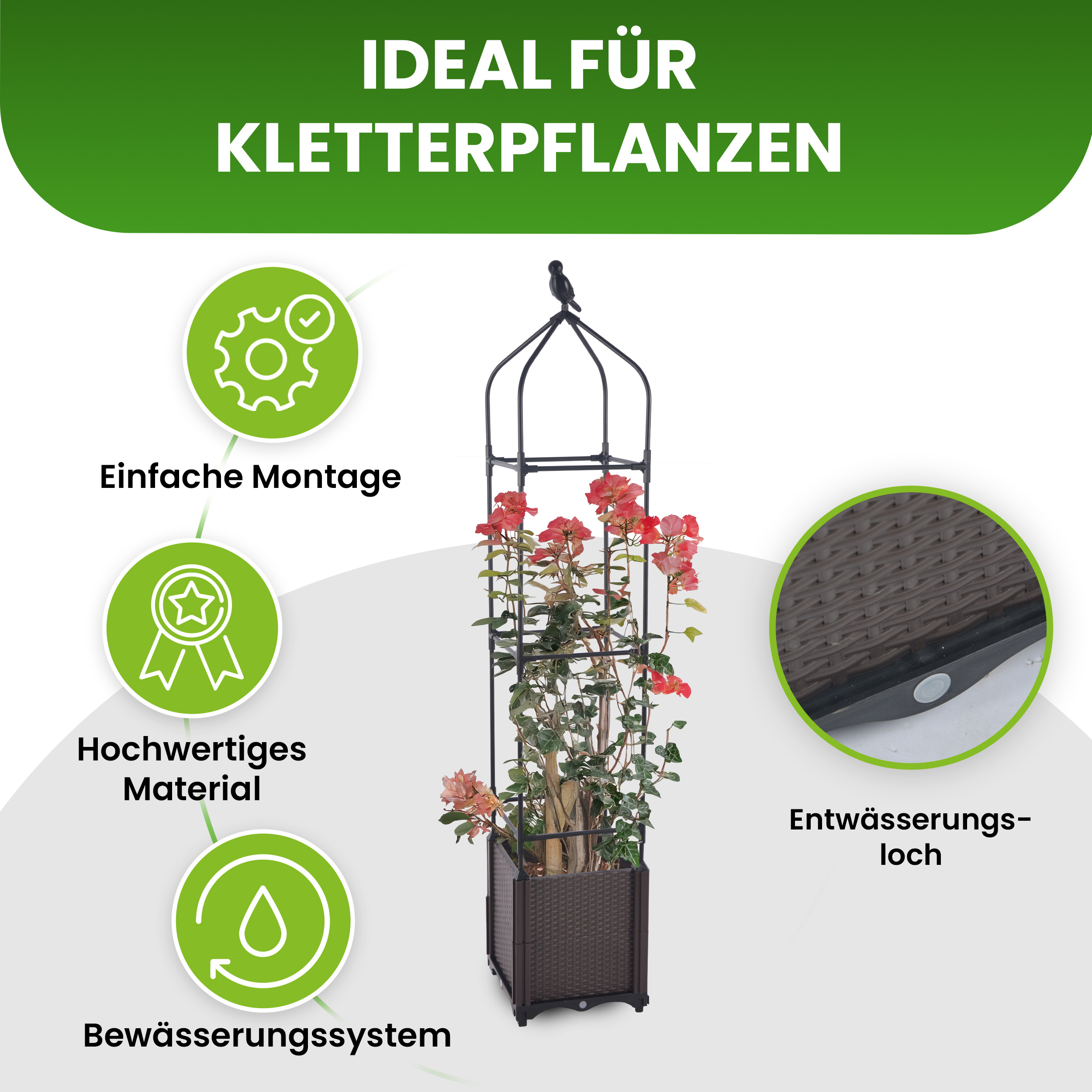 Blumenkasten Set mit Rankhilfe 3 Ebenen 30x30xH160 cm Pflanzgefäß für Garten Terrasse