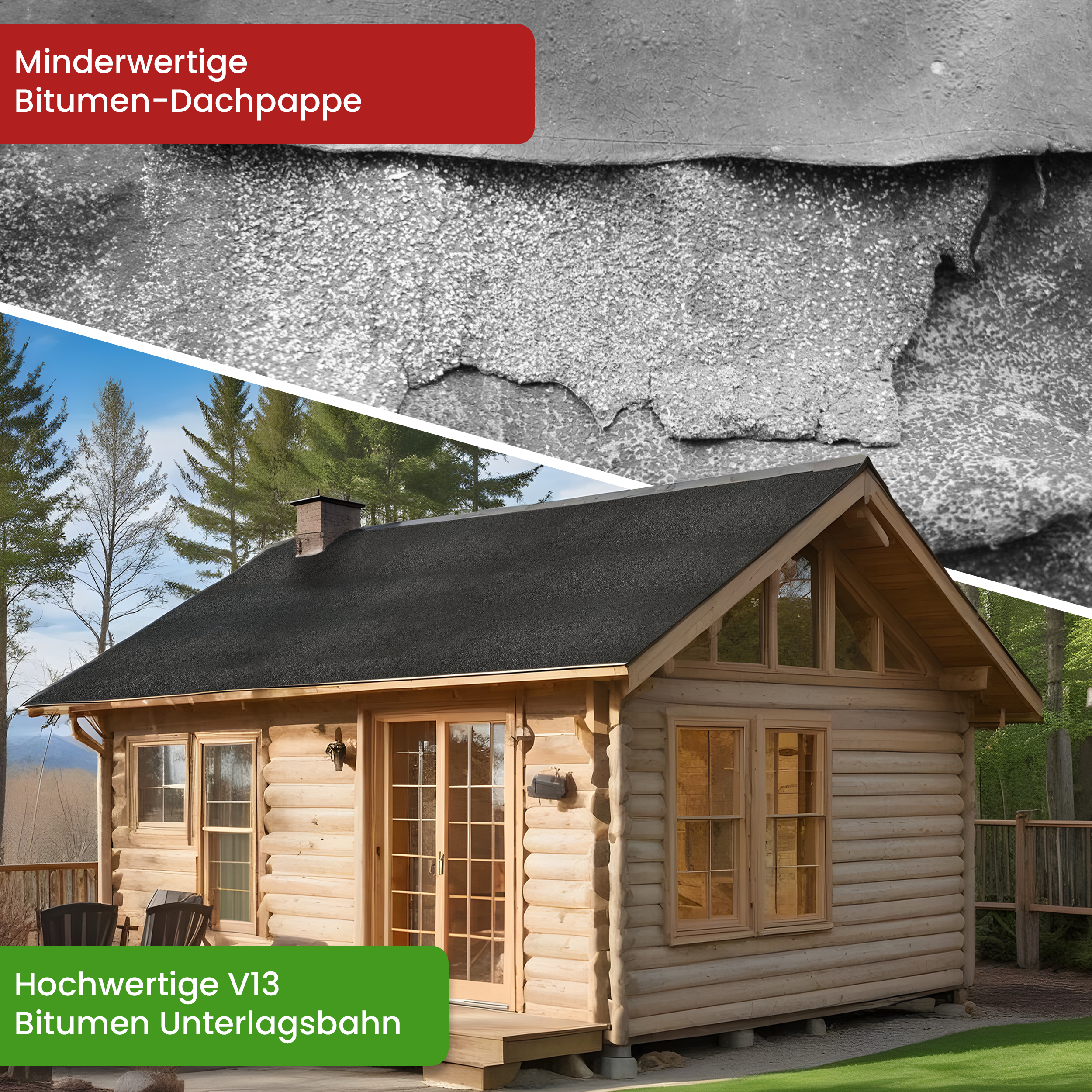 Dachpappe V13 besandet 10 m² Bitumenbahn Bitumen Pappe Dach inkl. 100 Stück Dachpappnägel