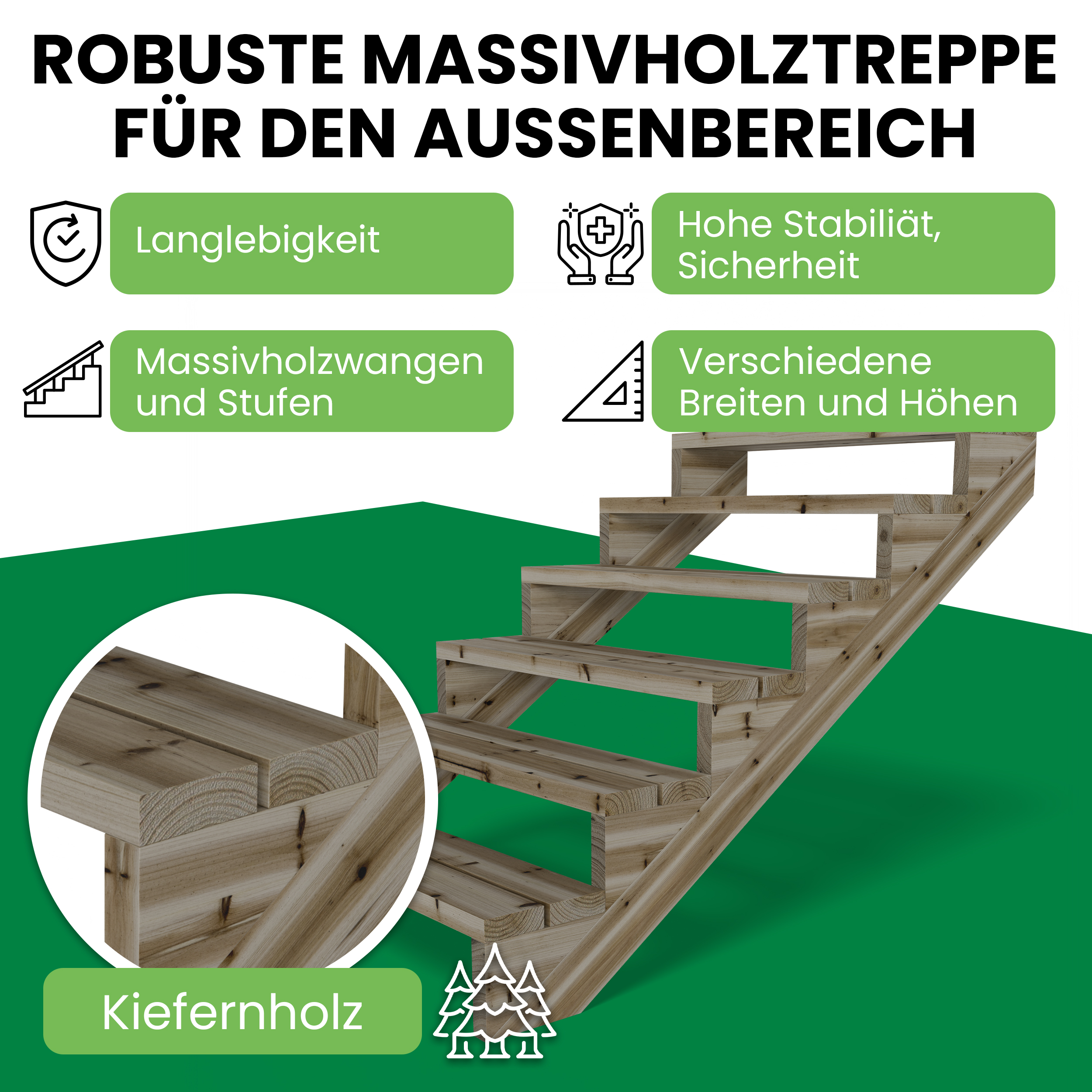 02WwolvLDrtH78L Terrassentreppe Kiefer kesseldruckimprägniert Treppe mit Stufen Wangentreppe Breite
