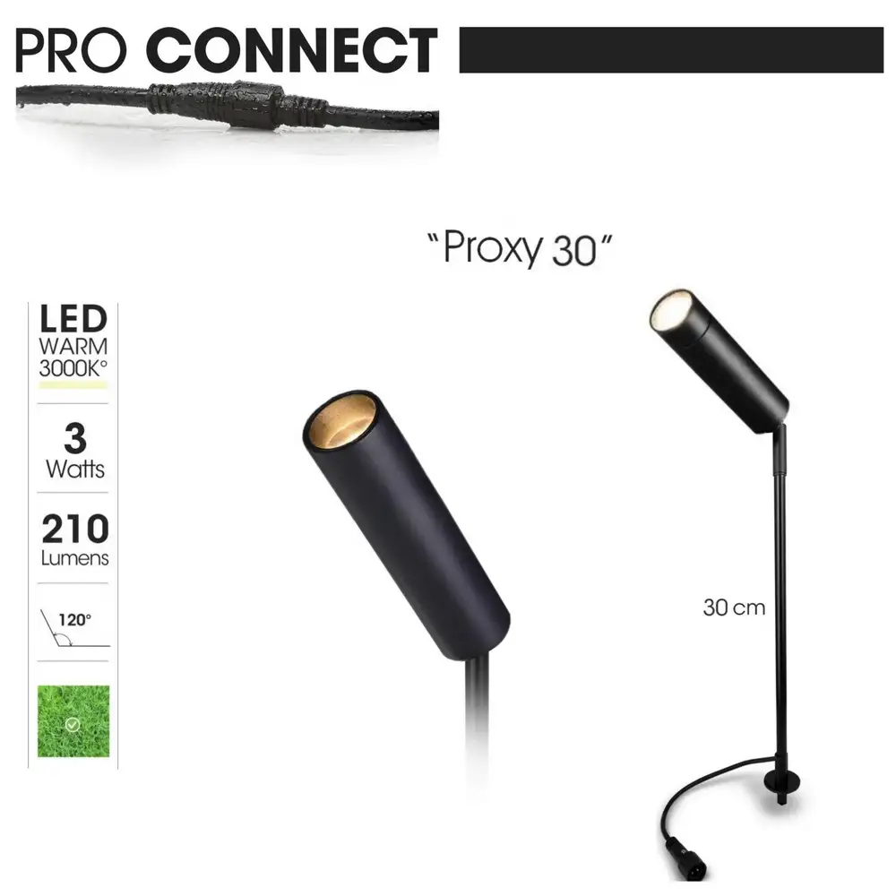 Außenstrahler Aluminium schwarz - Ht. 30 cm - 230V/Klasse II - IP65 - LED 3 W - 210 lm - Warmweiß 3000°k