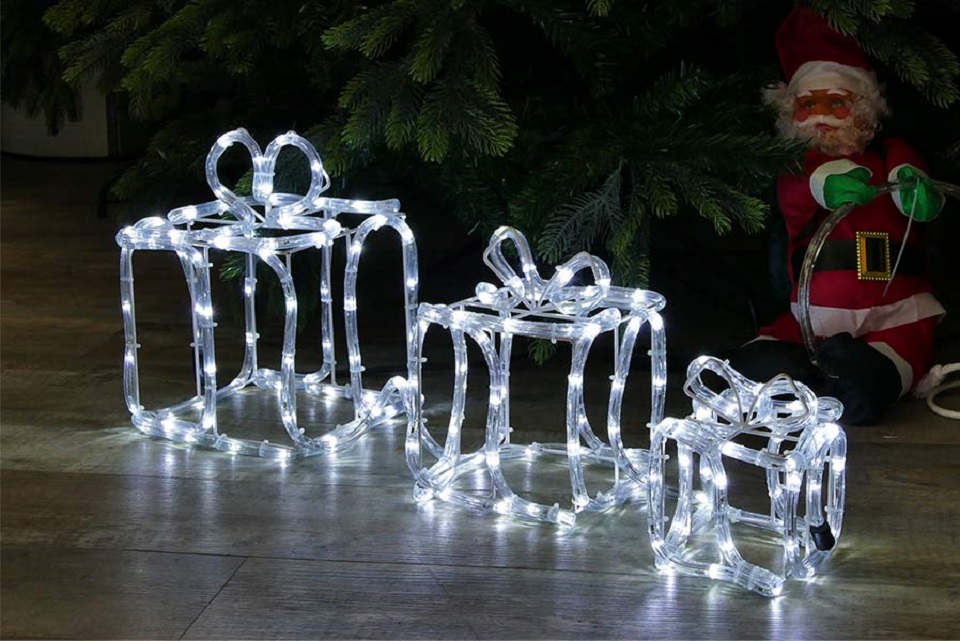 c1 Geschenkboxen 3er-Set aus Drahtgestell und Lichtschlauch Lichtschlauchfigur mit 180 LED