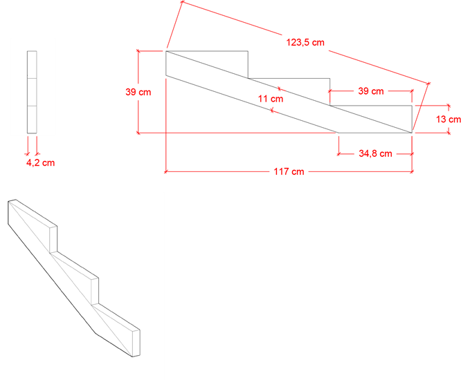 3-Stufen Treppenwange XL für Stufen Tiefe 39 cm Massivholz Kiefer imprägniert 1 Stück