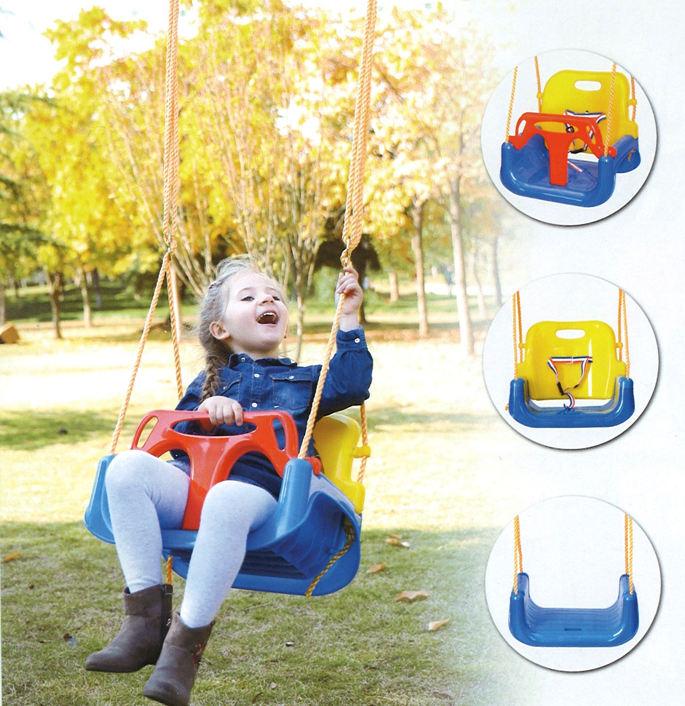 RIE5001_04 Premium 3in1 Sitzschaukel für Kleinkinder, Kinder und Jugendliche Babyschaukel Babysitz Outdoor blau