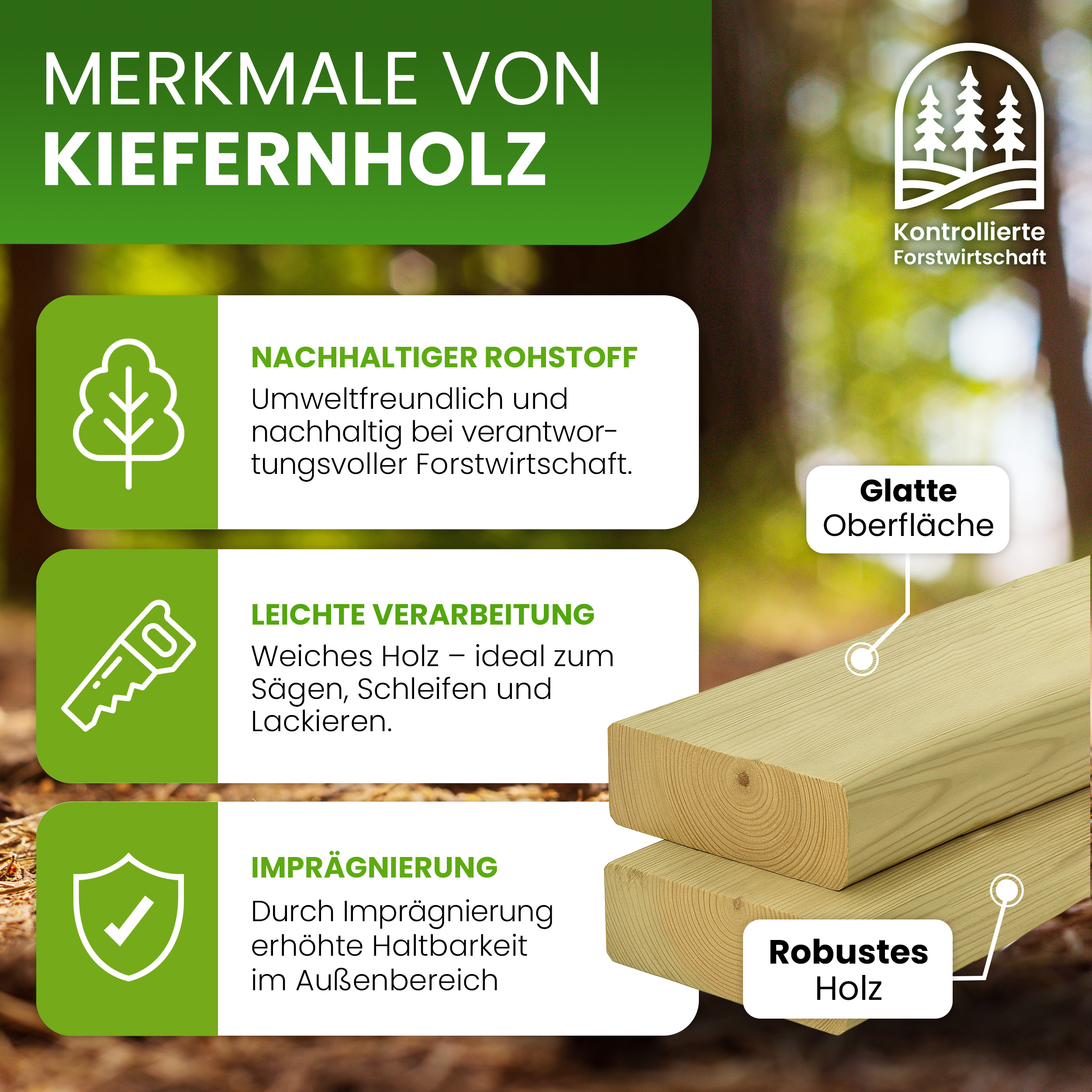 Konstruktionsholz 40x90 mm Kiefer imprägniert Latten 4-seitig glatt gehobelt