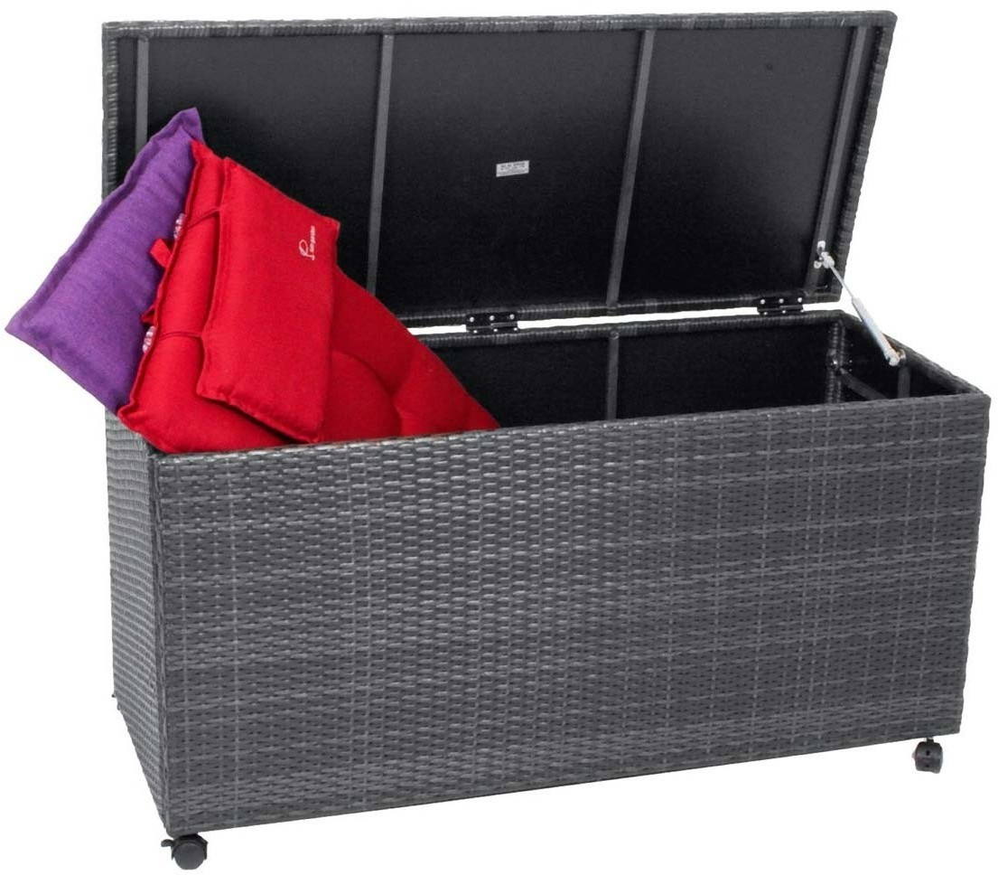 Gartenbox Rattan Grau Auflagenbox Kissenbox Aufbewahrungsbox Auflagenkiste  L120xB50xH62,5 cm