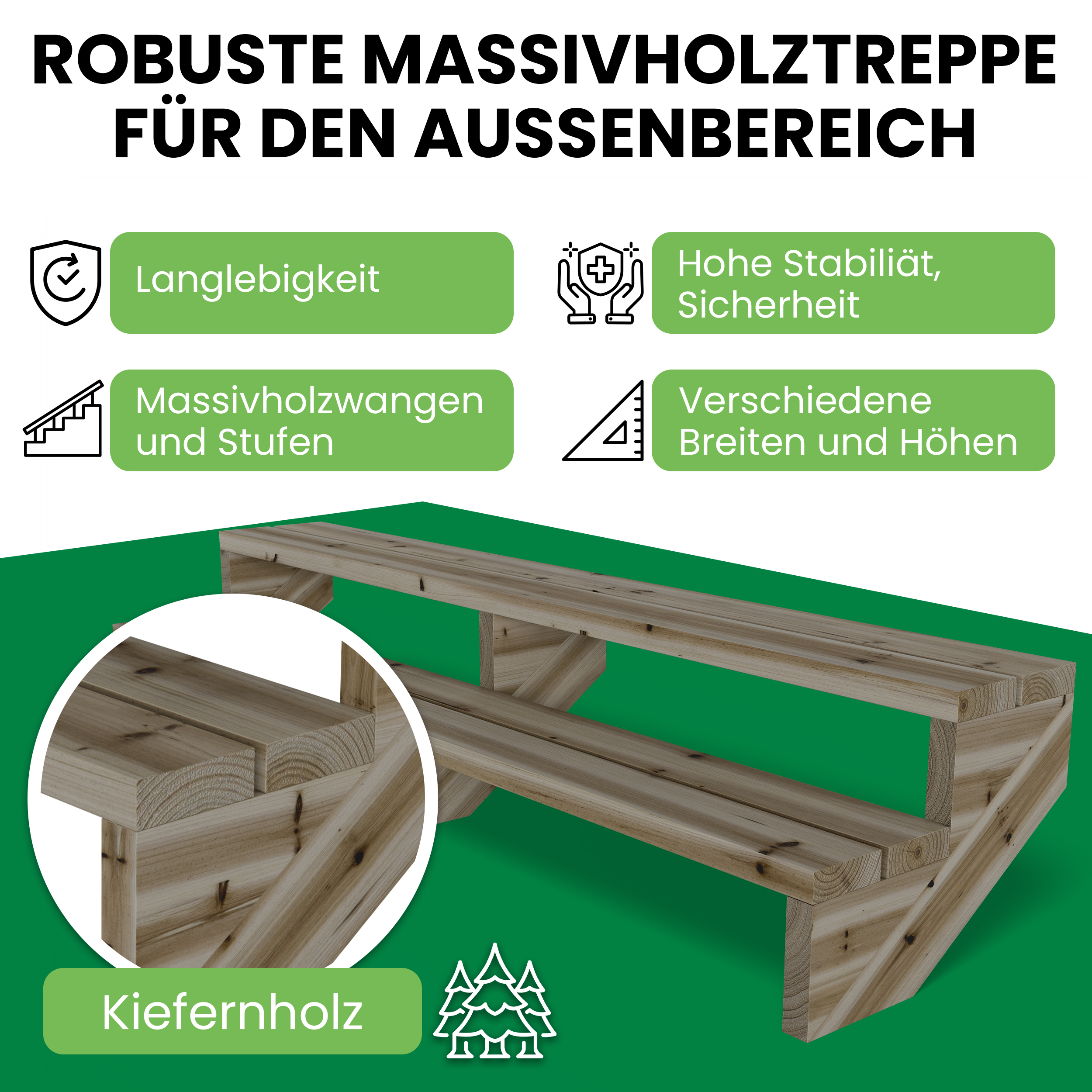 Terrassentreppe Kiefer kesseldruckimprägniert Treppe mit Stufen Wangentreppe Breite