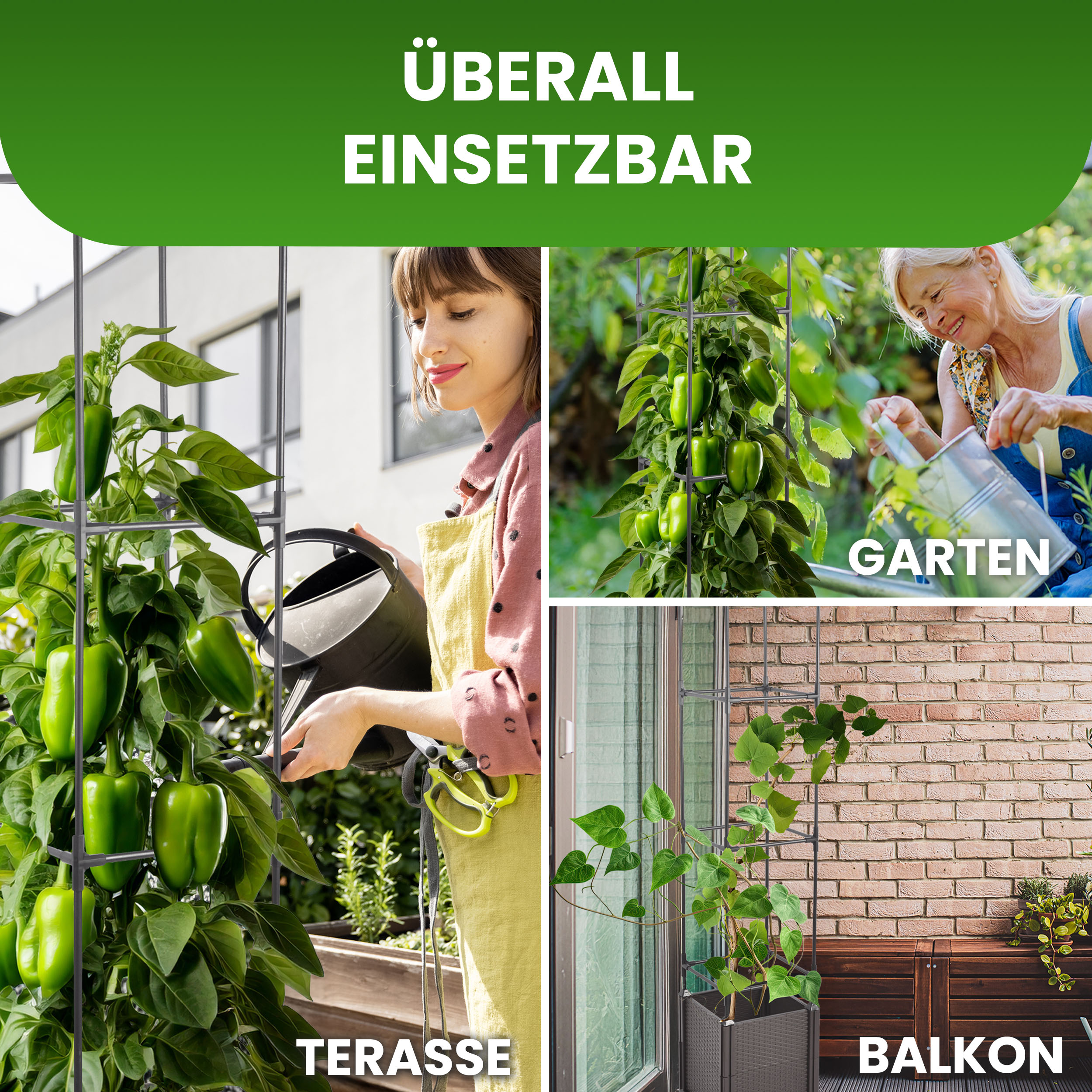6DFjTzEAjeZJdn Blumenkasten Set mit Rankhilfe 4 Ebenen 30x30xH164 cm Pflanzgefäß für Garten Balkon