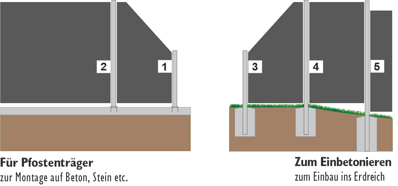 CARYS-Pfosten Basic Tor-Pfosten ALU 235 cm 2er-Set silber zum Einbetonieren