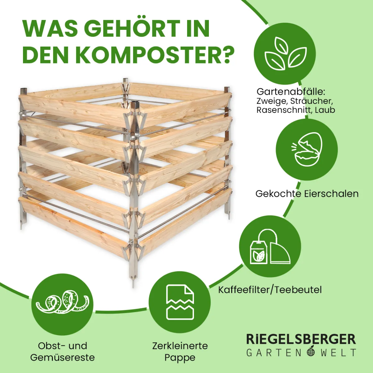 Eleganter Komposter Single 120x120xH80 cm aus Lärche mit Edelstahlpfosten