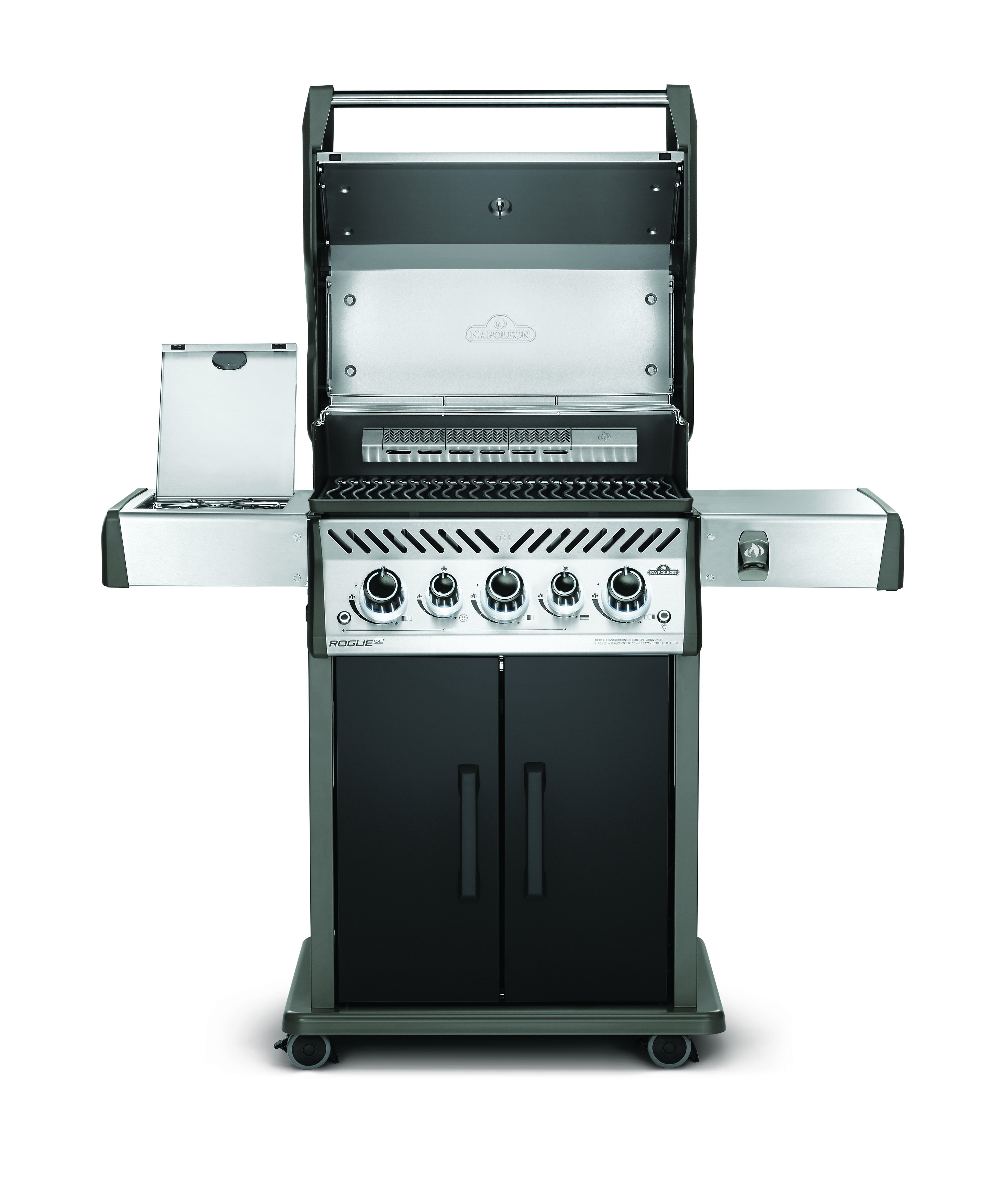 rse425rsibpk_front_lid_openKKTb9AwXwlV2z Napoleon Gasgrill Rogue SE425, mit Heck- und Seitenbrenner, Schwarz, inkl. Drehspieß