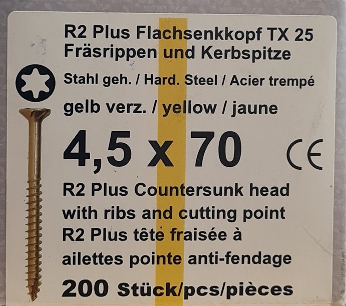 Reisser - 200 Stück Flachsenkkopf TX 25 verzinkt,  4,5 x 70