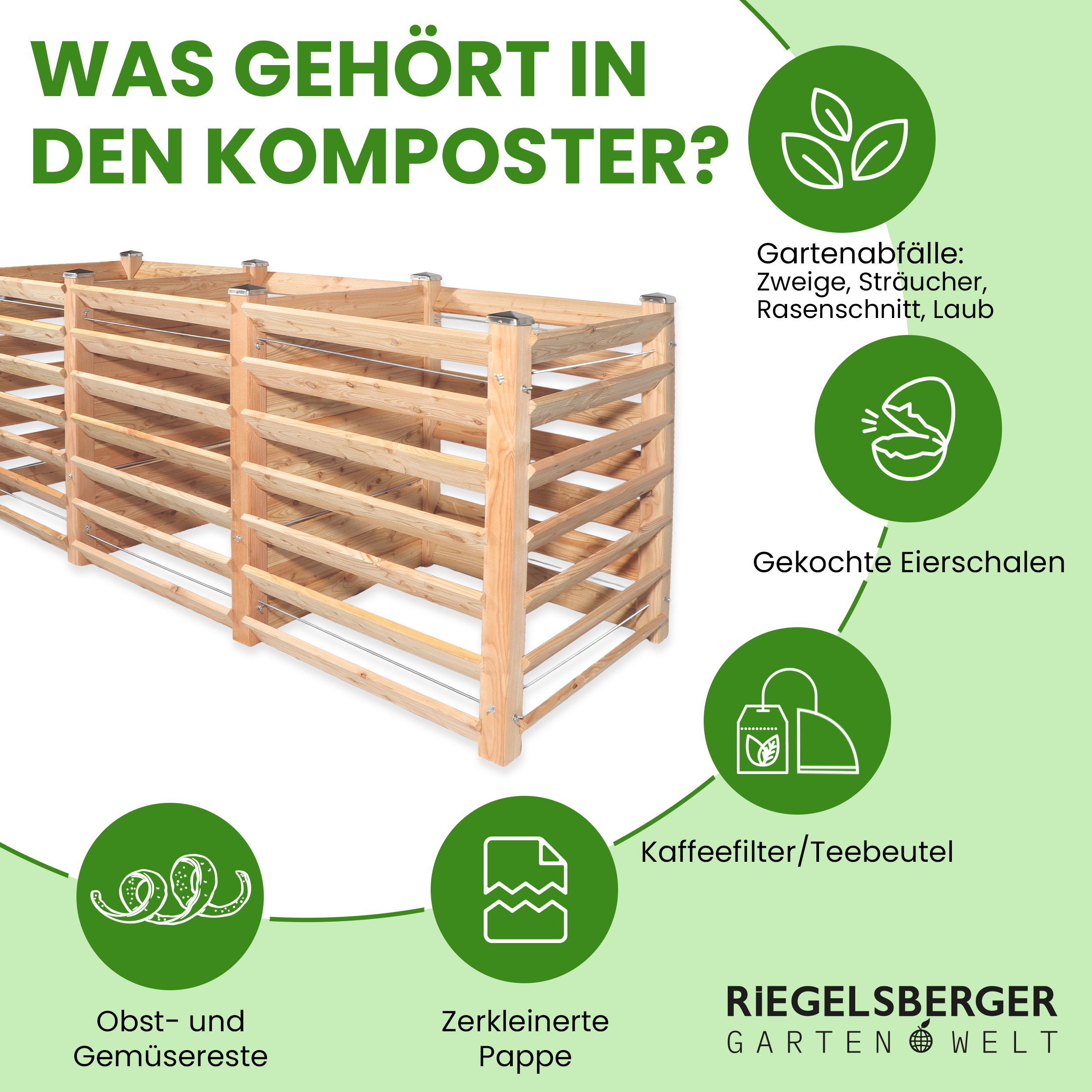 Moderner Komposter Trio 80x226xH100 cm aus Lärchenholz Massivholz Steckkomposter Kompostsilo Holzkomposter