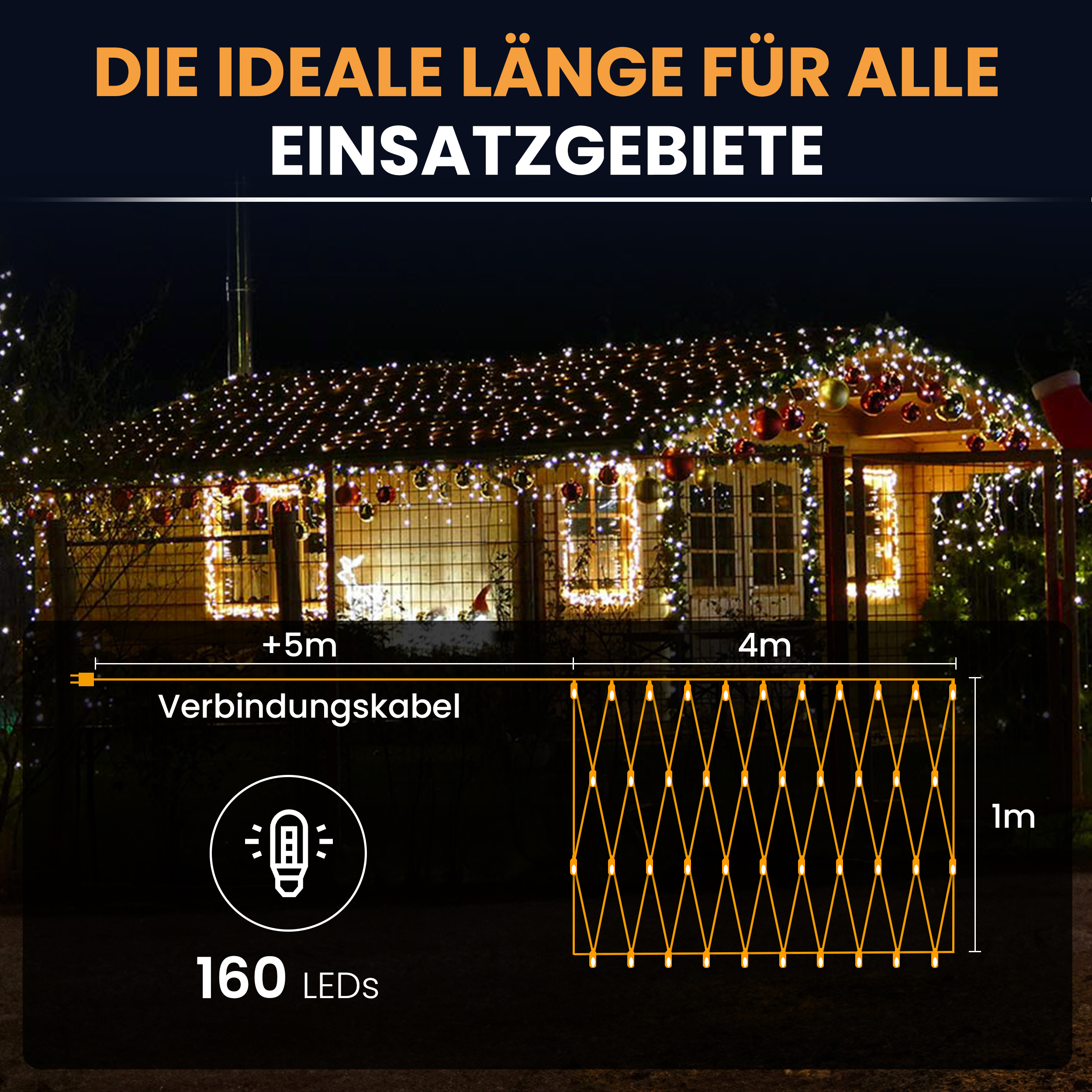 5FevoLynq7N2Z6 LED-Lichternetz mit Kabel LED Dekoration Beleuchtung Lichterkette