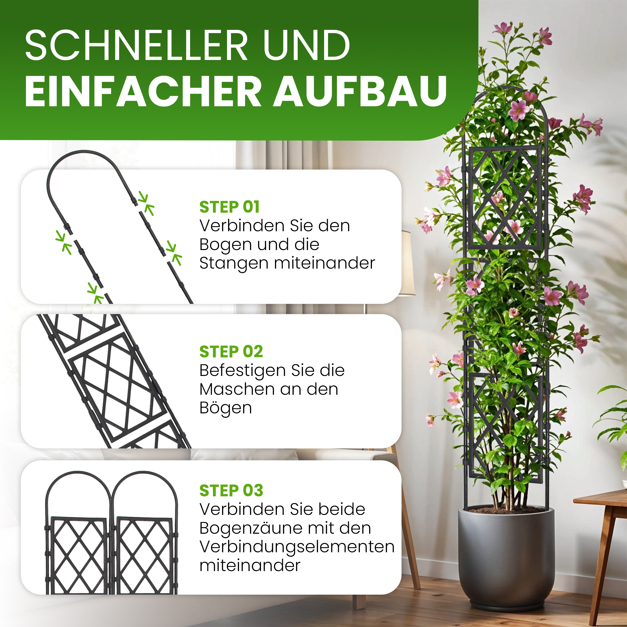 Wandspalier mit Bogen Rankgitter Pflanzenstütze Gitterspalier für Garten