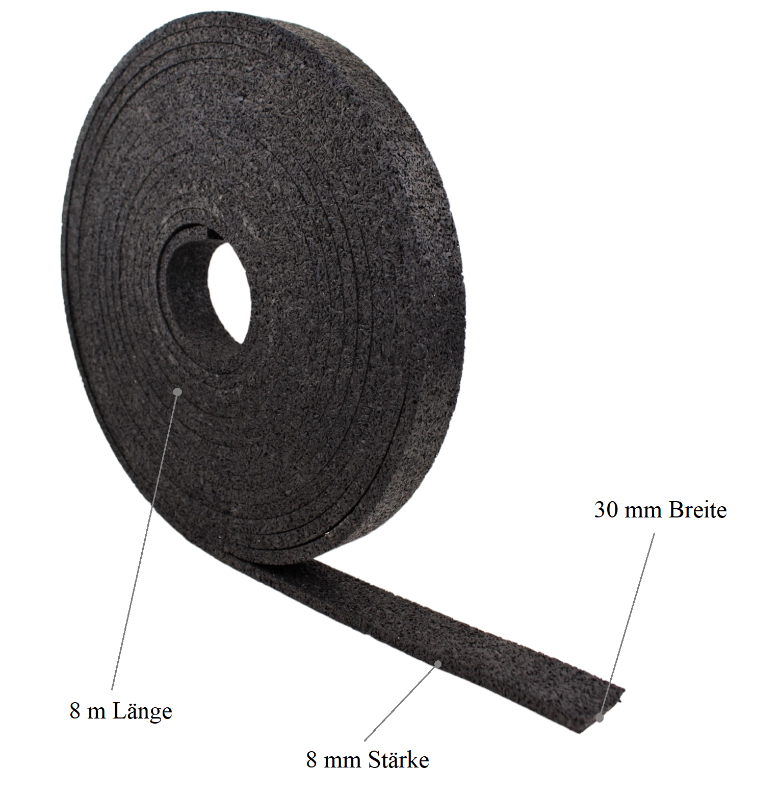 Padrolle_8x30_Abmessungen Padrolle 8x30x8000 mm Gummipad Terrassenpad Gummigranulat Hochwertige Gummimischung als Unterlage