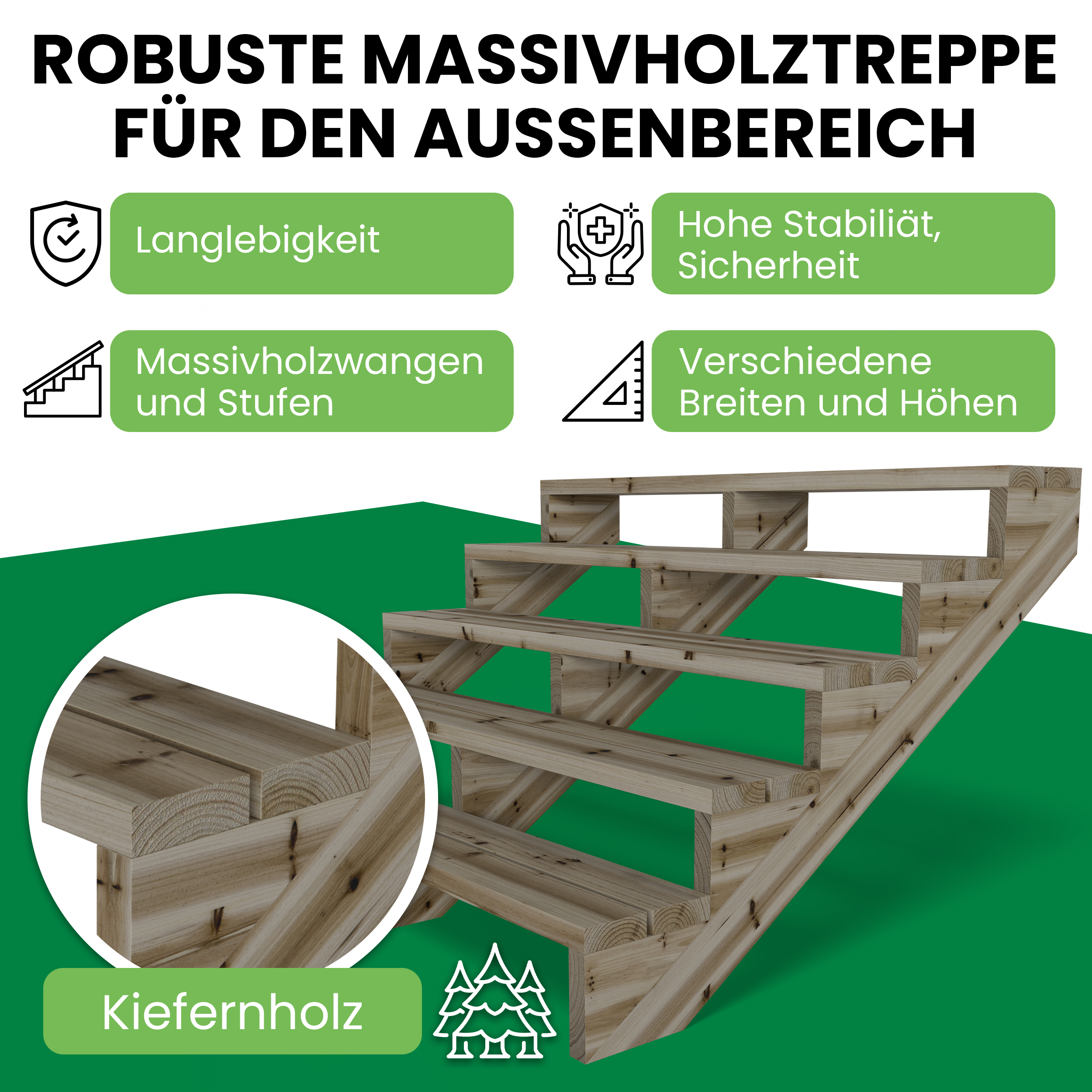 Terrassentreppe Kiefer kesseldruckimprägniert Treppe mit Stufen Wangentreppe Breite