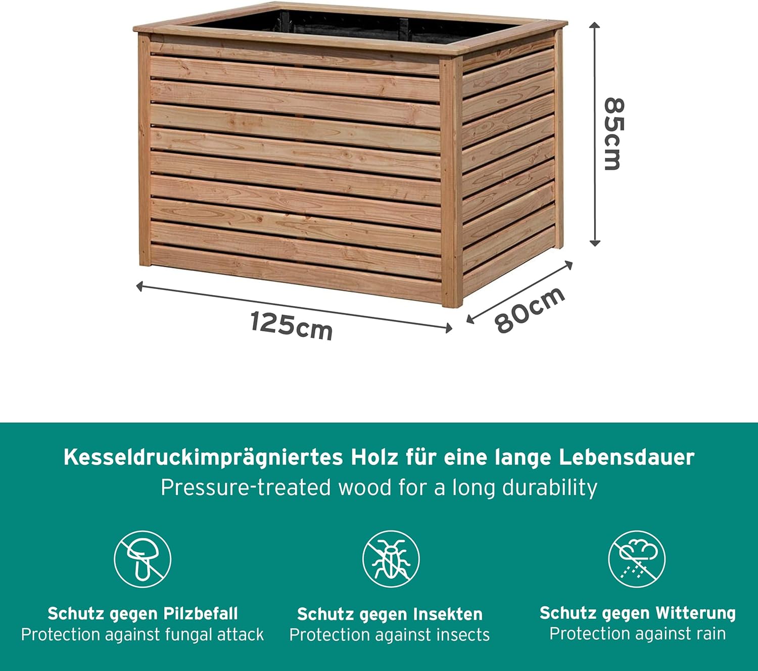 Elegantes Hochbeet B125xT85xH80 cm Lärche Natur Stärke 20x90mm Kräuterbeet Pflanzbeet Gemüsebeet